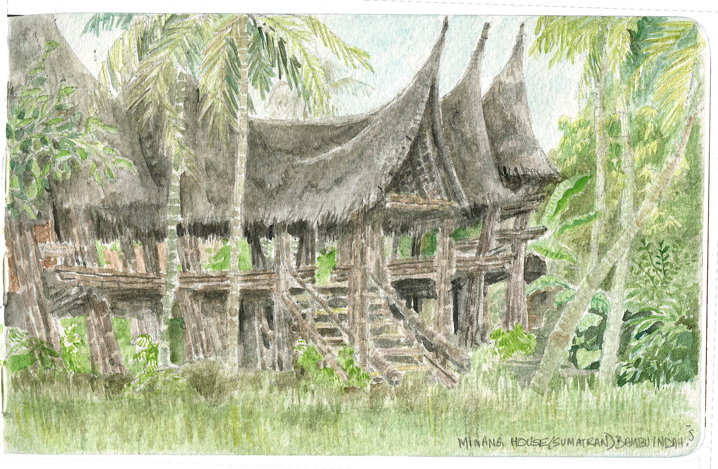 The Minang house, built to match the ones seen in Sumatra. Made out of gorgeous black bamboo.