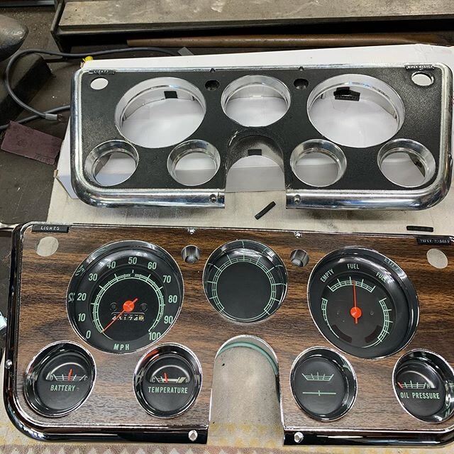 Little before and after getting new cluster built for the 72 gmc jimmy! #gmc #gmcjimmy #soocustom #hotrodshop #onestopshop #classiccars