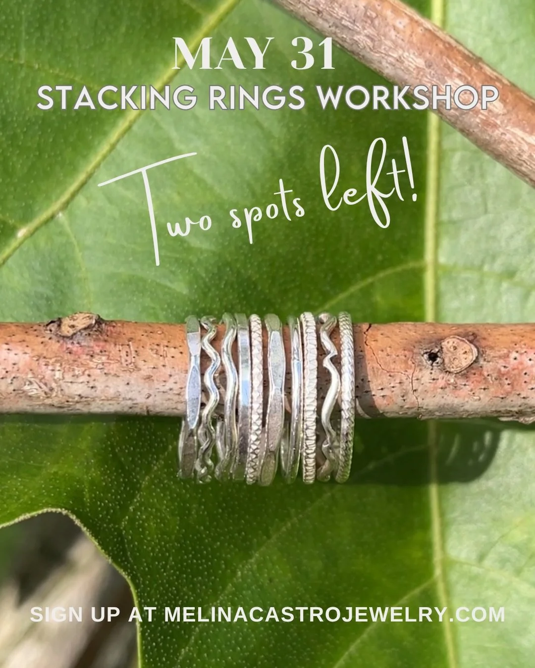 Two spots just opened up for my Stacking Rings Workshop on May 31 on the Big Island of Hawaiʻi.

This is a fun three hour workshop where you&rsquo;ll create a set of three sterling silver stacking rings by hand using traditional silversmithing techni