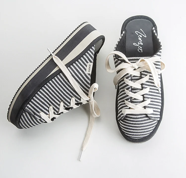 Zenzee Grey Stripe, slip-on, lace up platform mule sneaker