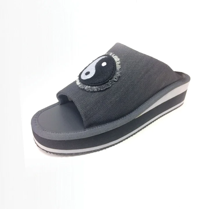 Zenzee black denim removable patch platform slide yin yang