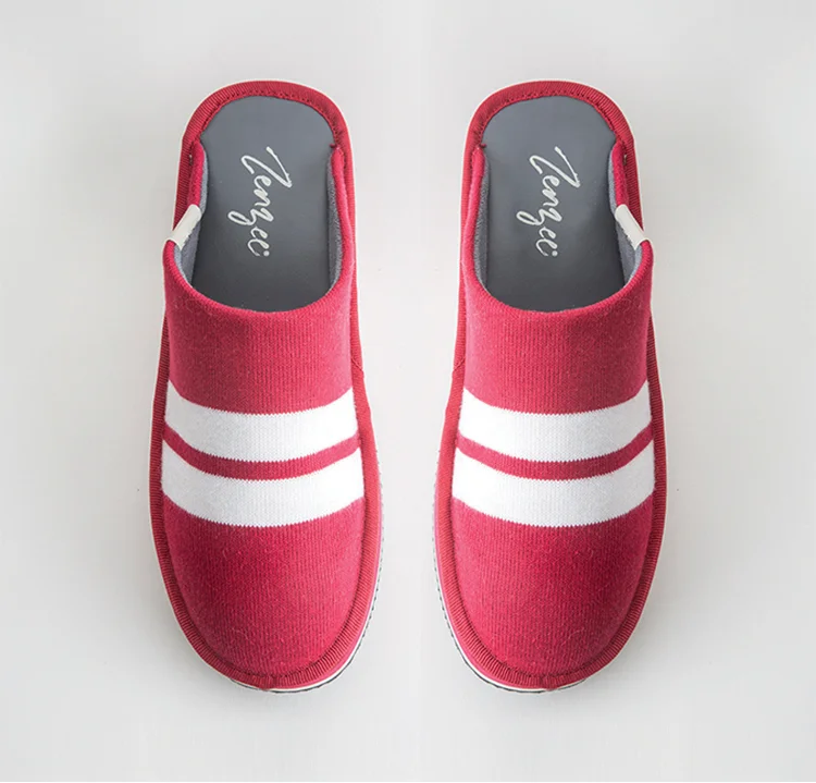 red stripe varsity knit slippers women
