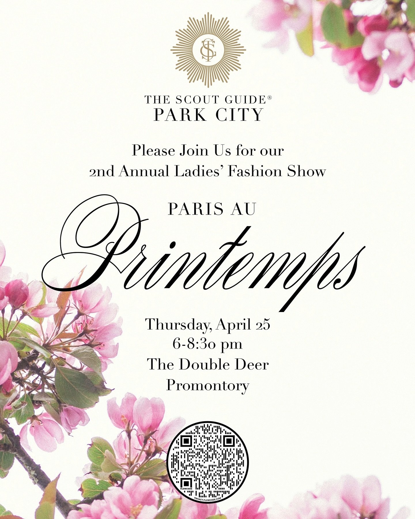 JOIN US tomorrow! ✨ 🇫🇷 🌸

You&rsquo;re invited to the 2nd annual @tsgparkcity &ldquo;Paris Au Printemps&rdquo; Fashion Show! An evening featuring Parisian inspired looks from Zenzee and other Scouted Park City boutiques, goodie bags, shopping, and