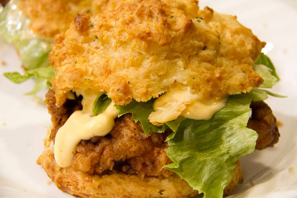 Spicy Fried Chicken Cheddar Biscuit Sandwich with Extra Special Recipe Mayo