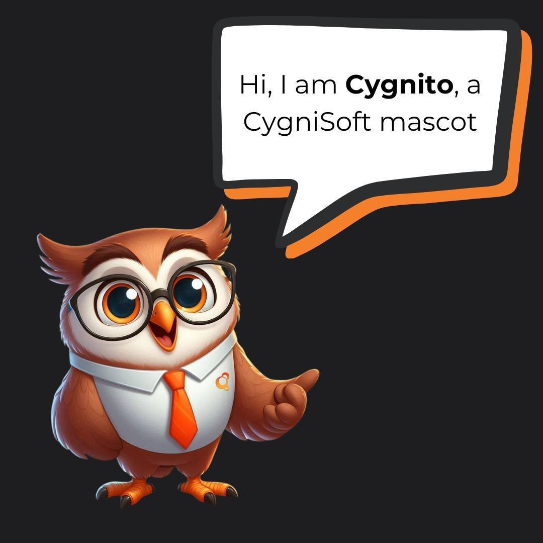 Meet Cygnito, the adorable and clever mascot of CygniSoft! 🦉 Cygnito is here to lend a wing and help answer any questions. With a playful yet disciplined nature, Cygnito brings fun to everything he does. Whether tackling complex problems, announceme