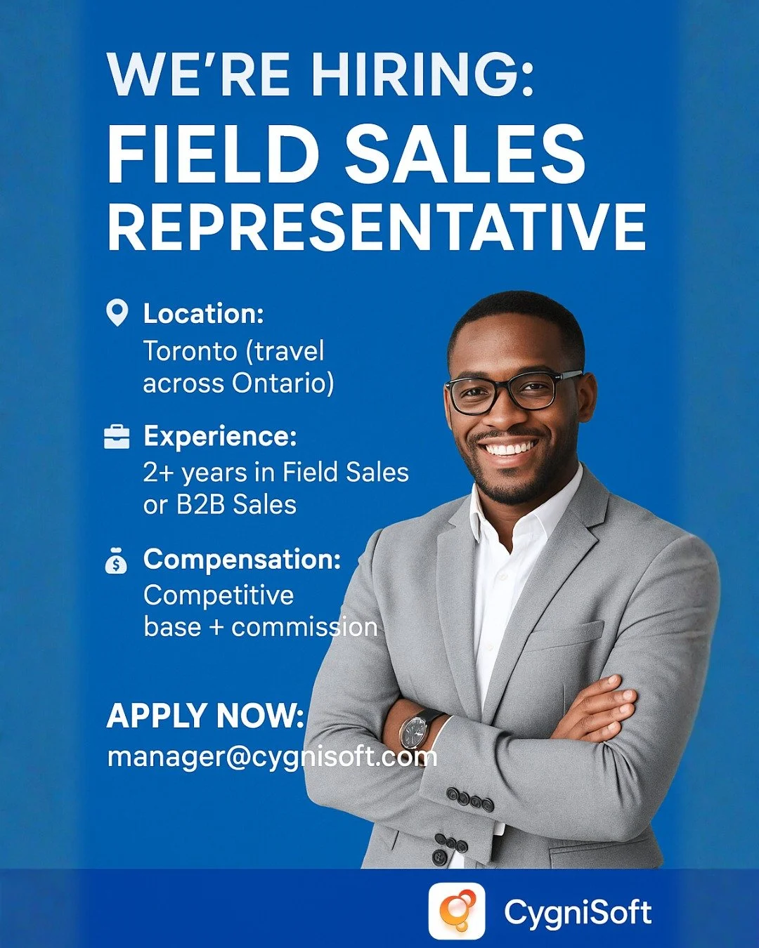 🚀 We&rsquo;re Hiring: Field Sales Representative!

Are you a go-getter who thrives on meeting new people, closing deals, and driving growth? CygniSoft Inc., a licensed staffing and software solutions company based in Toronto, is looking for a Field 