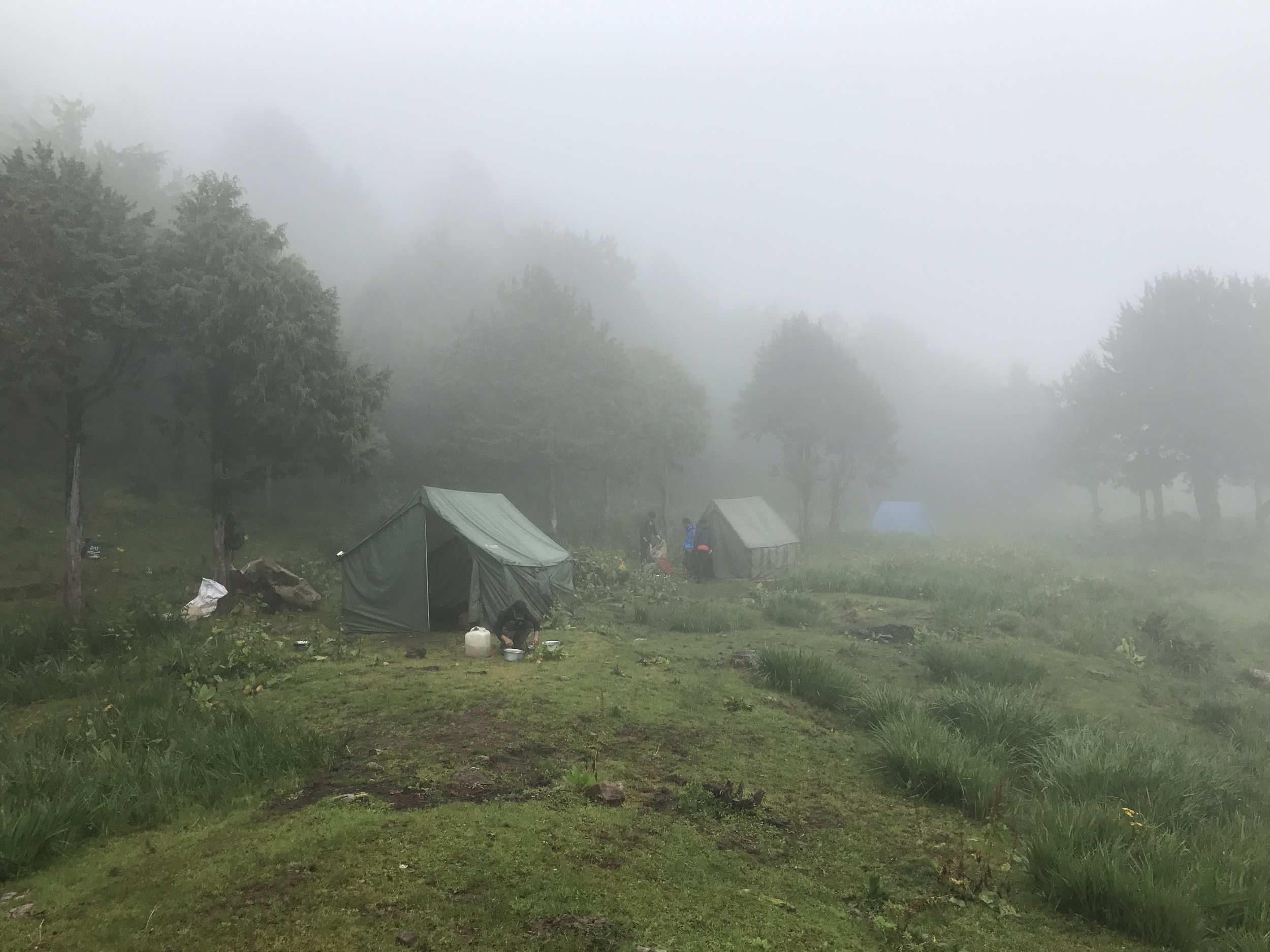  A little tent city in the mist - our camp for the first night. 