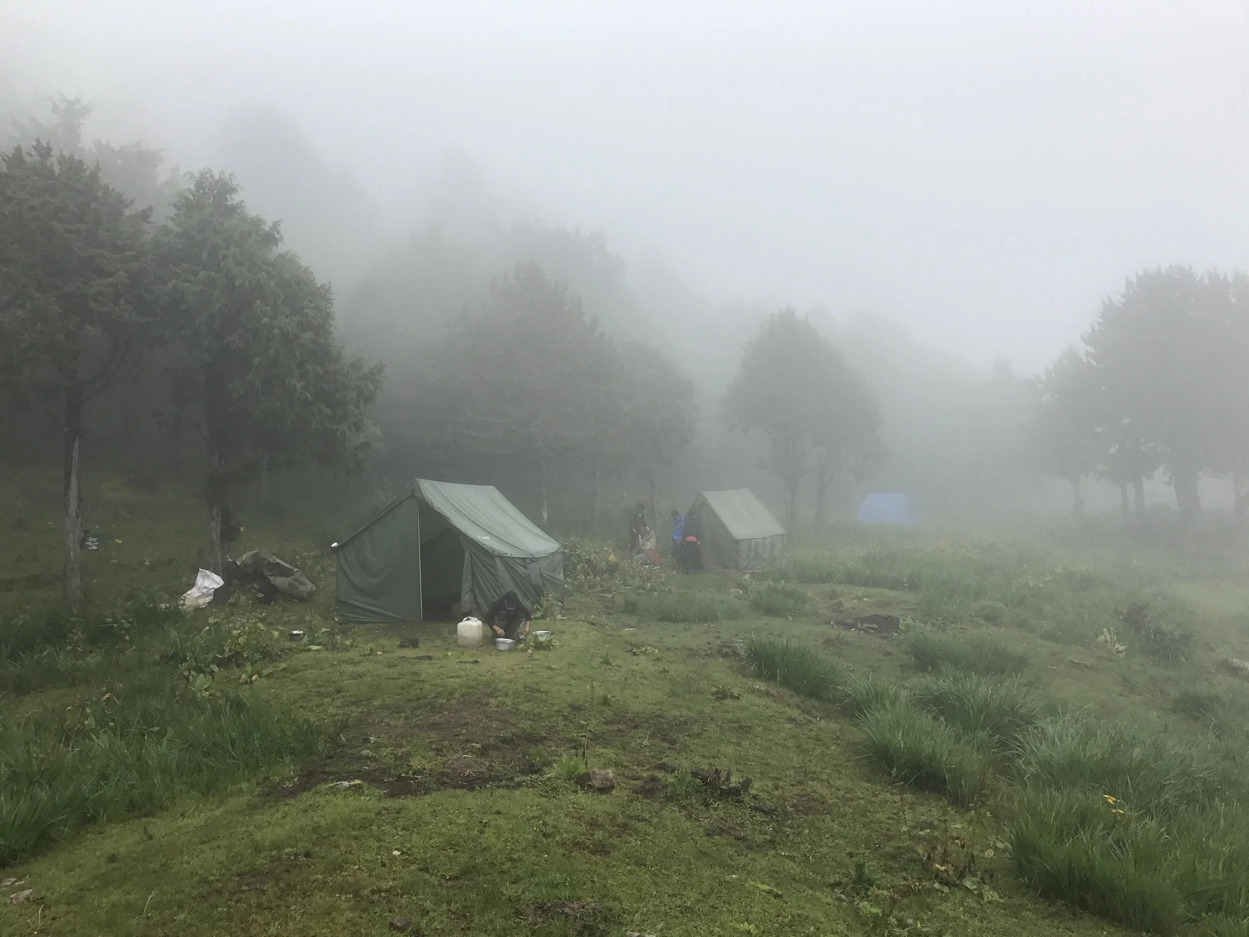  A little tent city in the mist - our camp for the first night. 