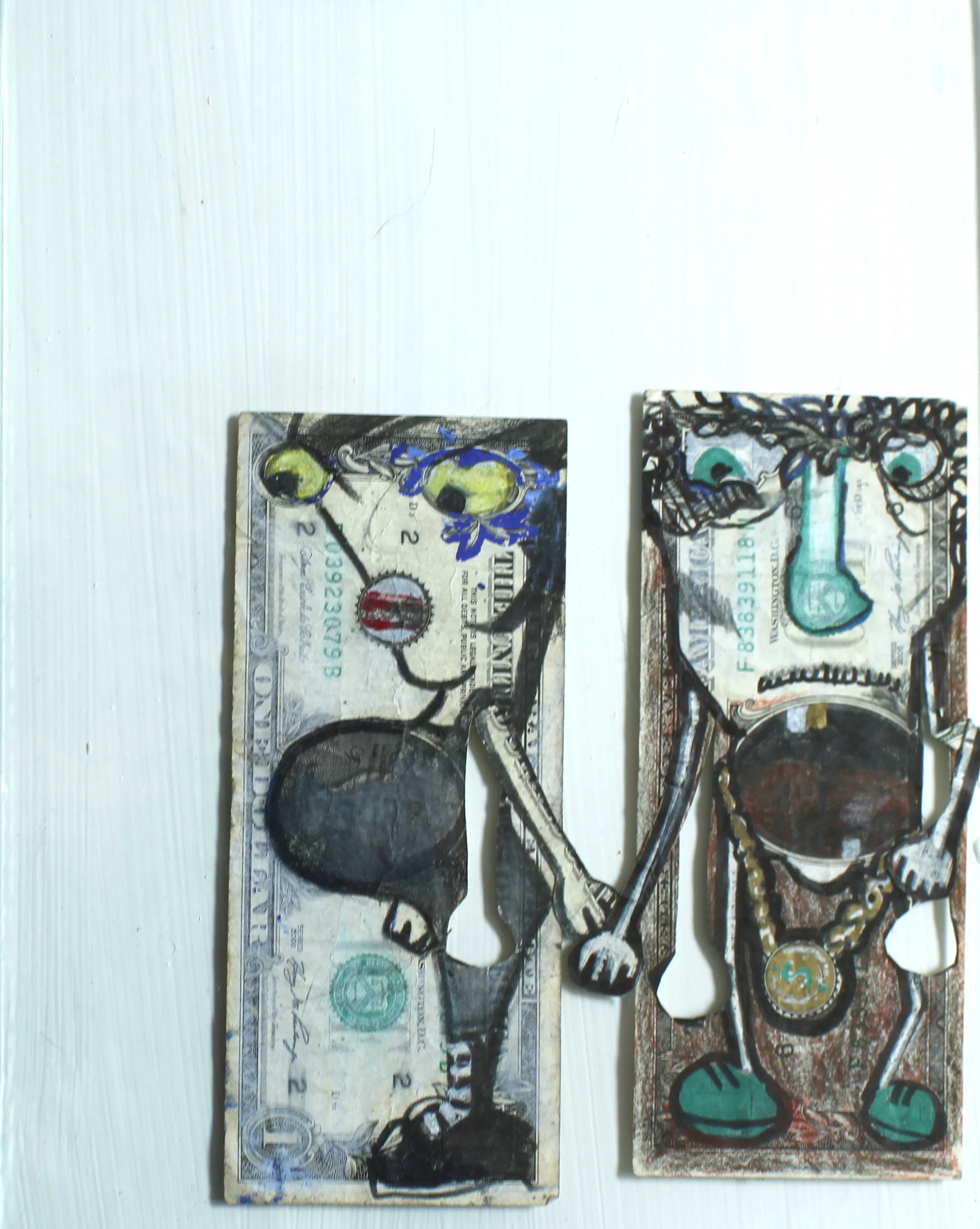 the money people ( series of 50) colored pencil and ink on dollar bill