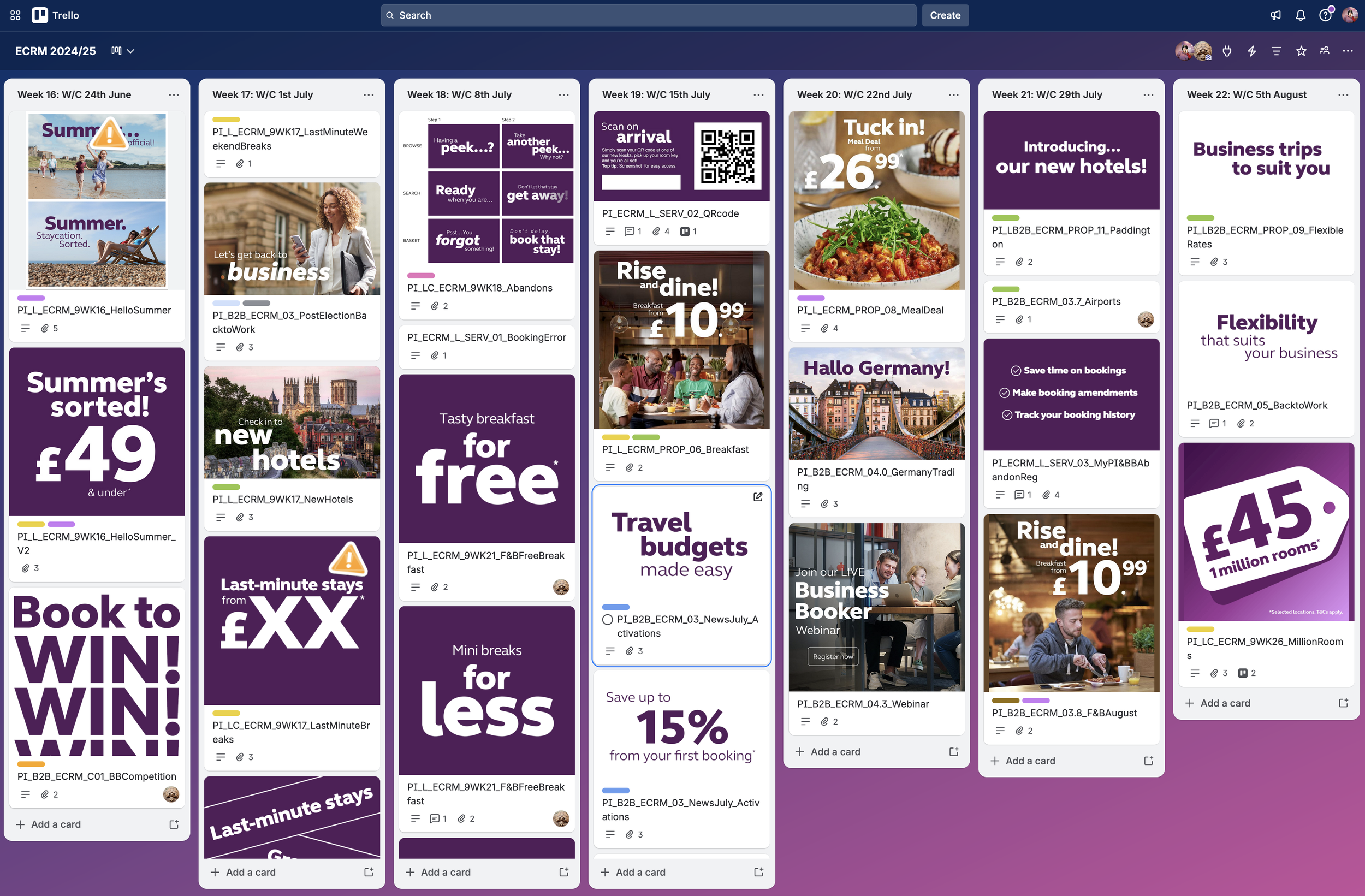   Studio Workflow &amp; Campaign Planning Board  A centralised Trello workflow board used to manage campaign delivery across Whitbread’s brand portfolio. The system provided real-time visibility of campaign timelines, priorities and production activi