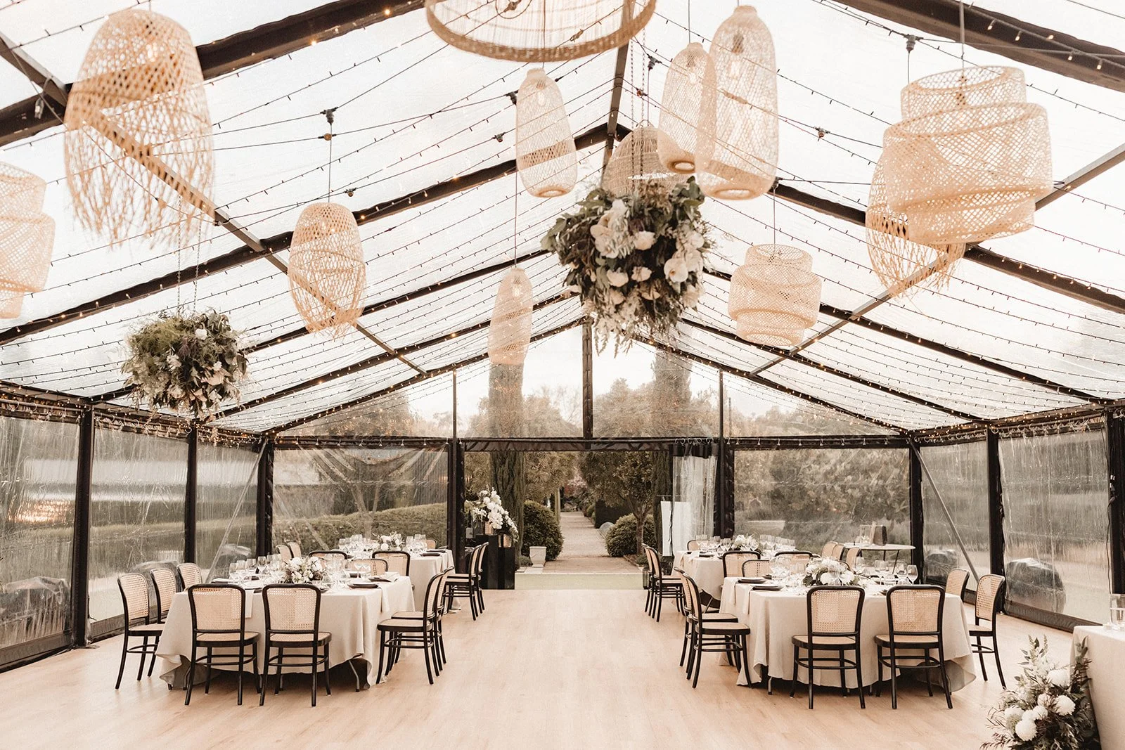 Elegant marquee wedding reception setup before guests arrive, showcasing expert wedding planning Adelaide by Sparrow Weddings & Events.