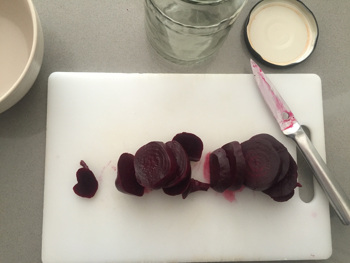 Sliced beetroot, ready to pickle