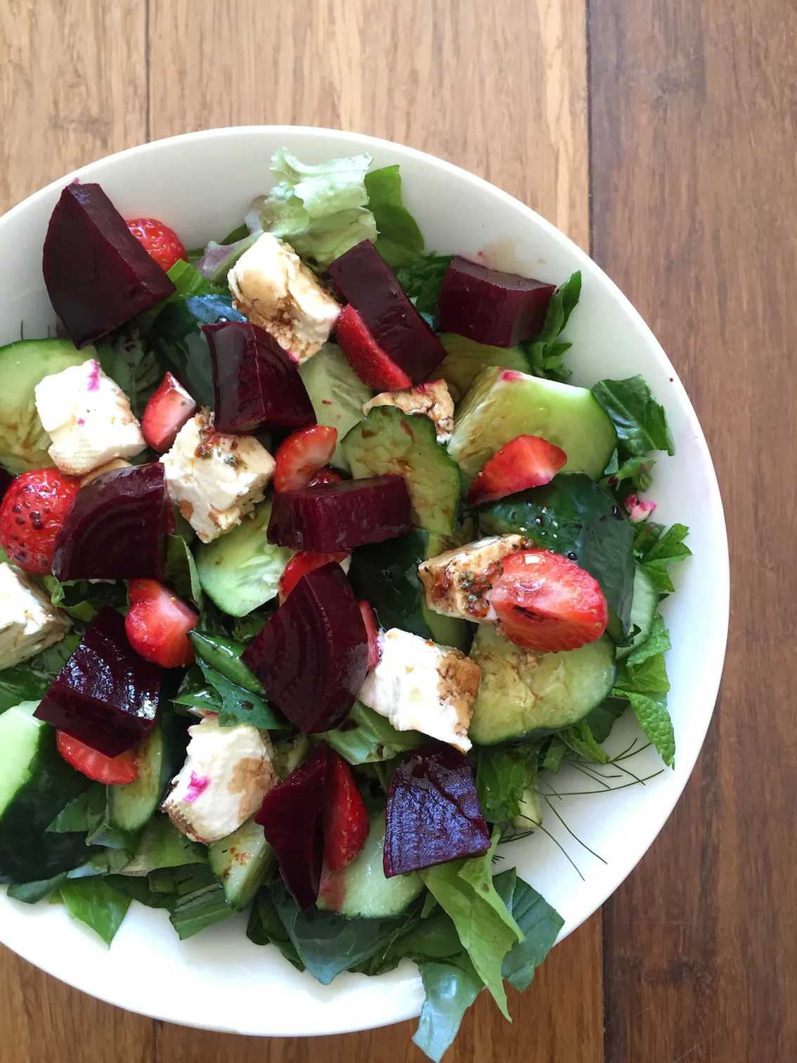 Delicious in a salad with mixed greens and herbs, cucumber, feta and strawberries. 