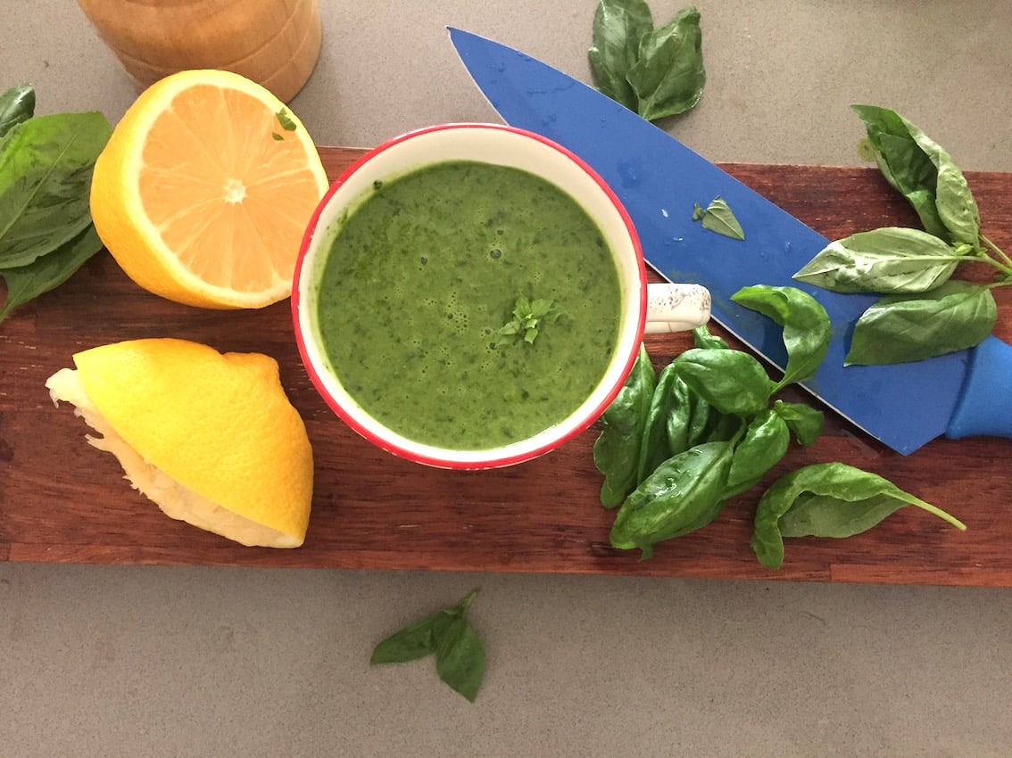 Fresh Basil Dressing best served in a teacup