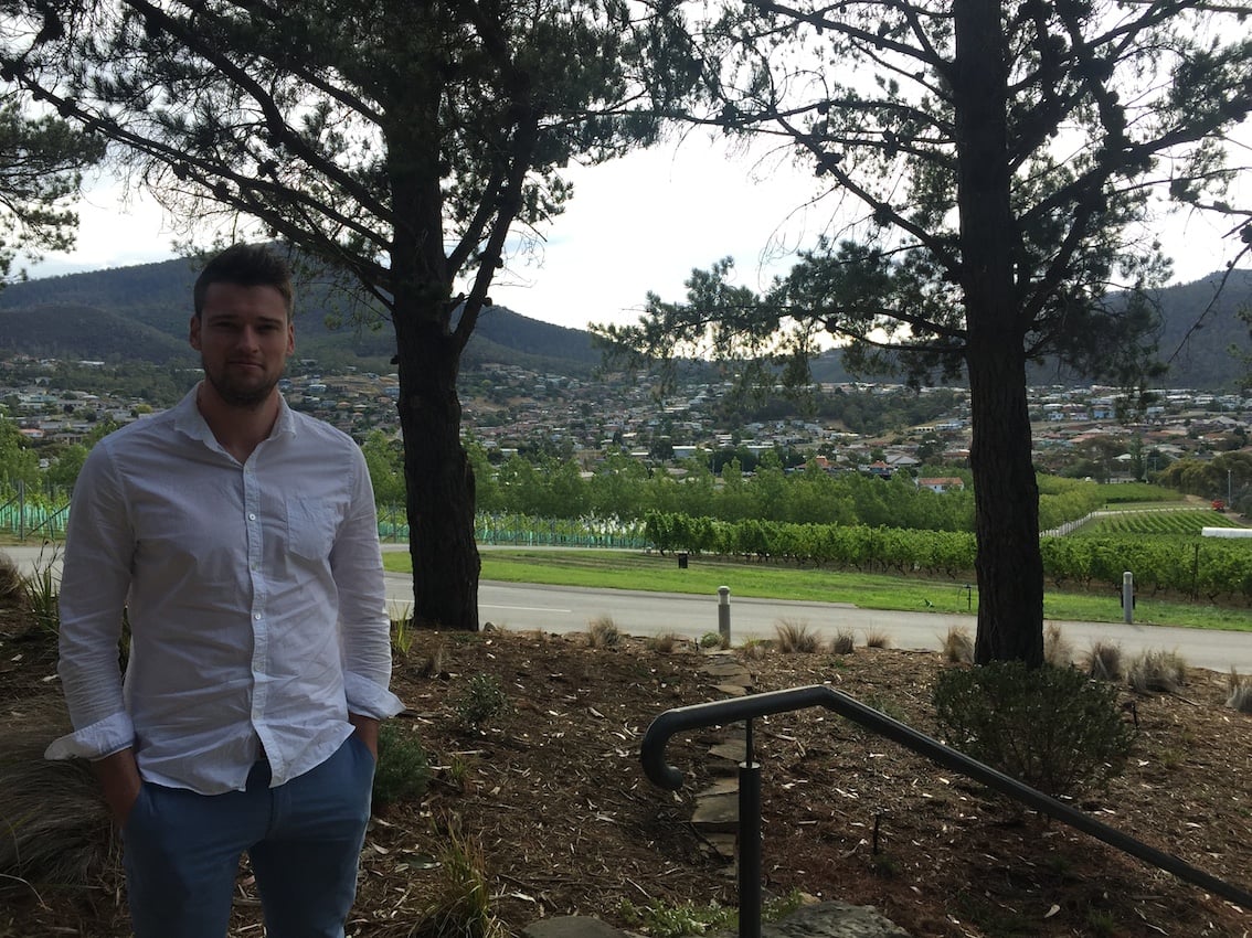 A pre-dinner shot at MONA. We went to an event similar to a dinner party called the Golden Hour and it was amazing! Three courses of delicious food, and a sunset viewing of James Turrell's Armana, which is a light garden that has sequences at sunrise and sunset daily. 