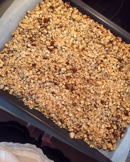 Delicious homemade granola in the making