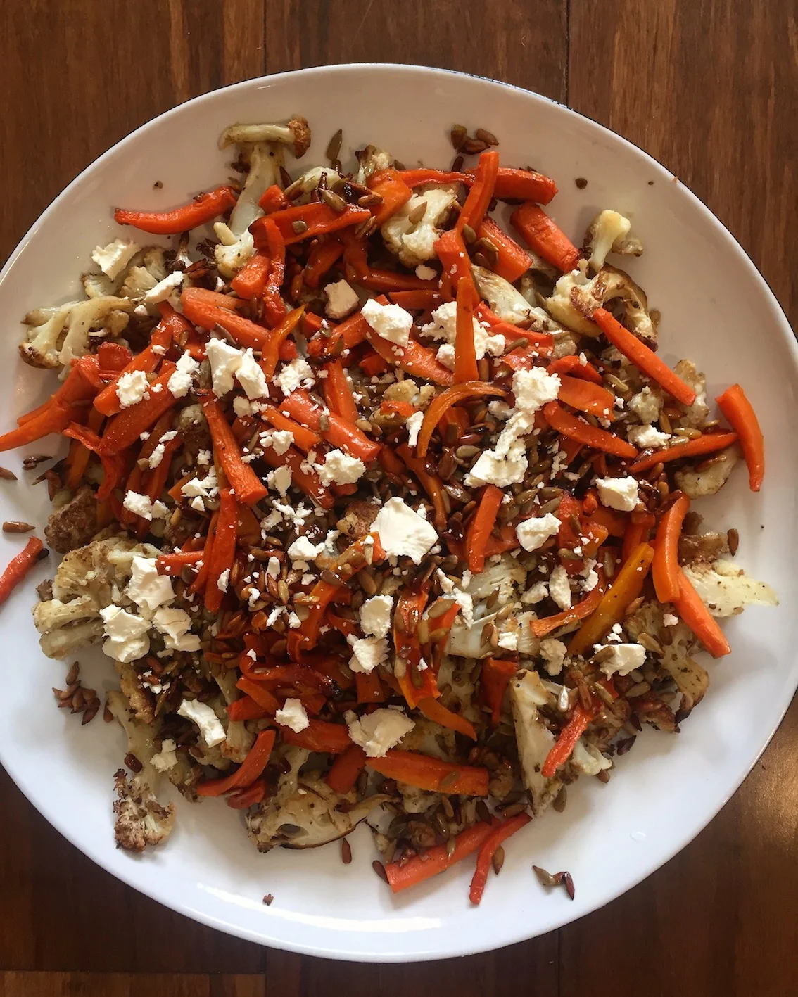Roast Cauliflower, Maple Carrots and Sunflower Seed Salad 