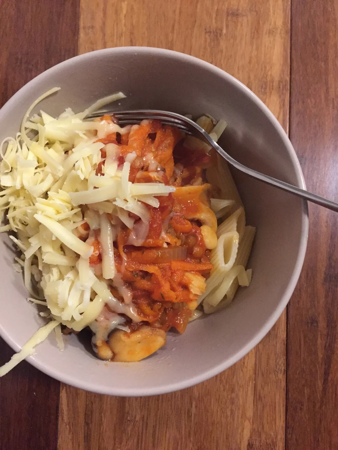 lentil, mushroom, chili pasta 
