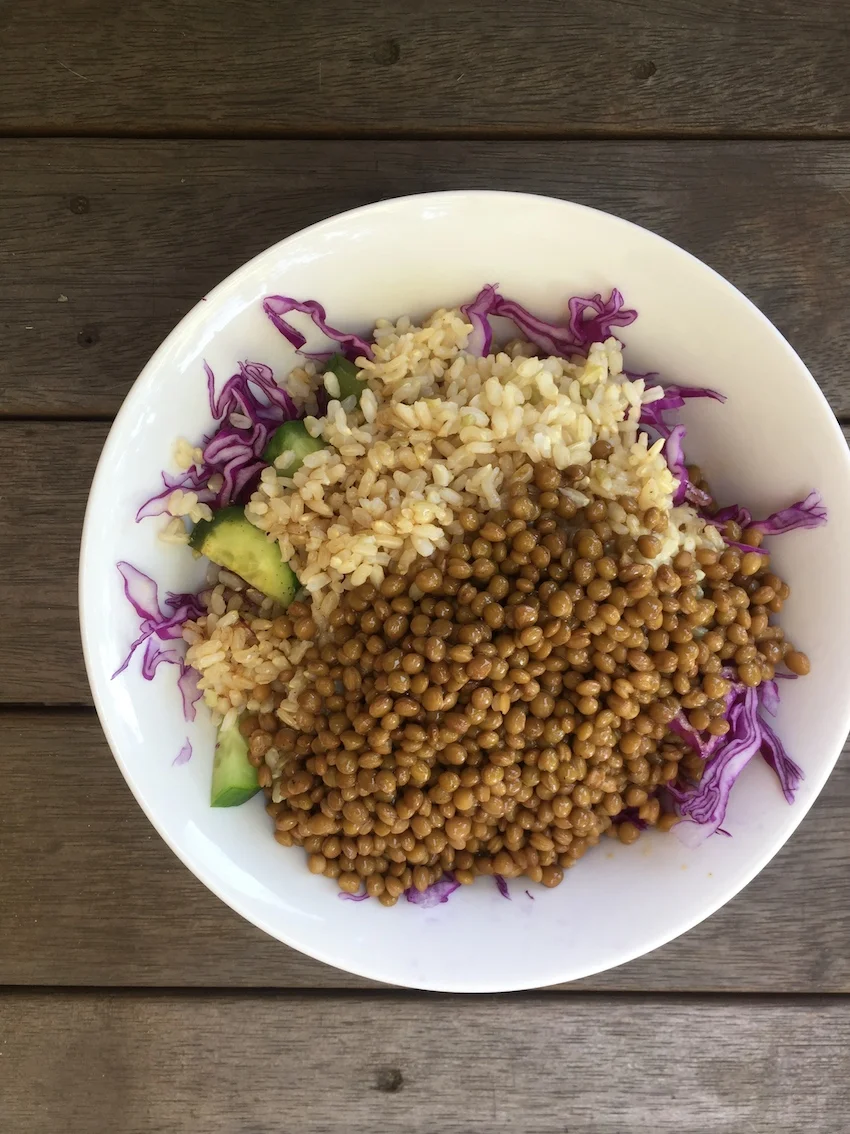 Lentils, brown rice and salad, easiest meal ever! 