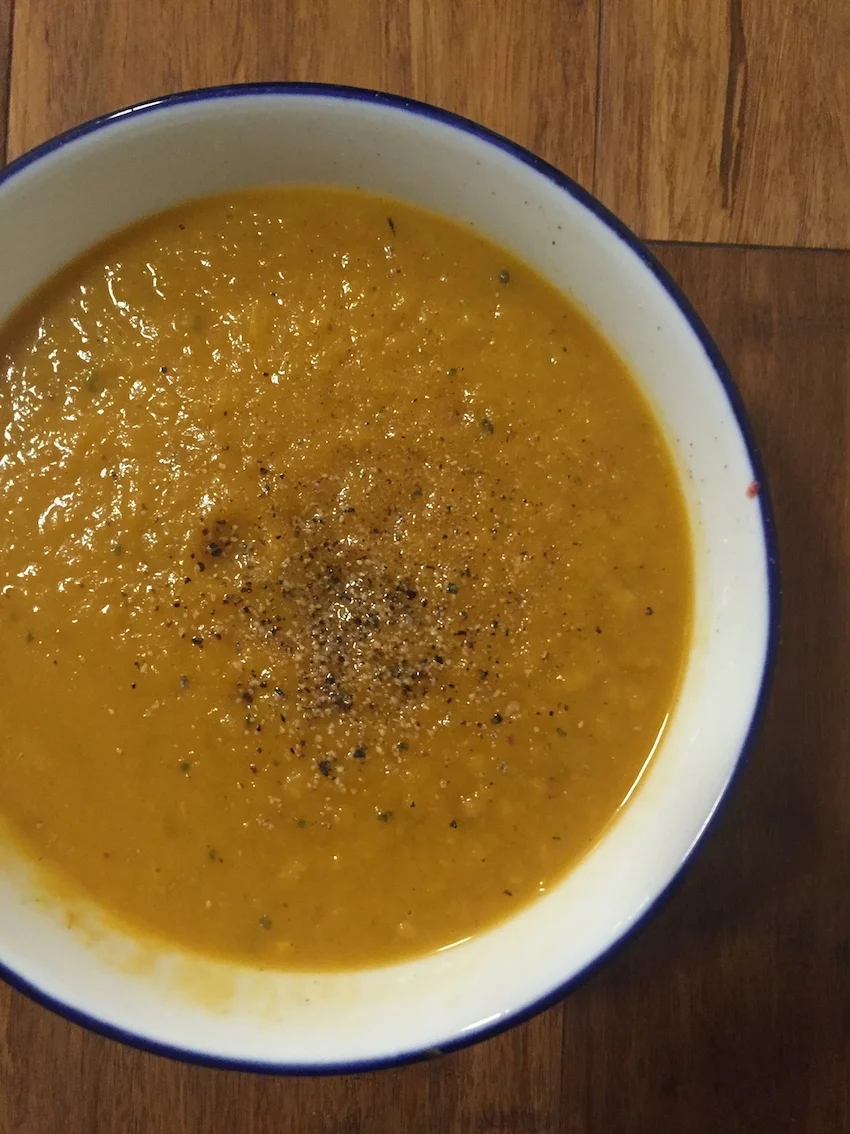Delicious pumpkin, lentil and tomato soup 