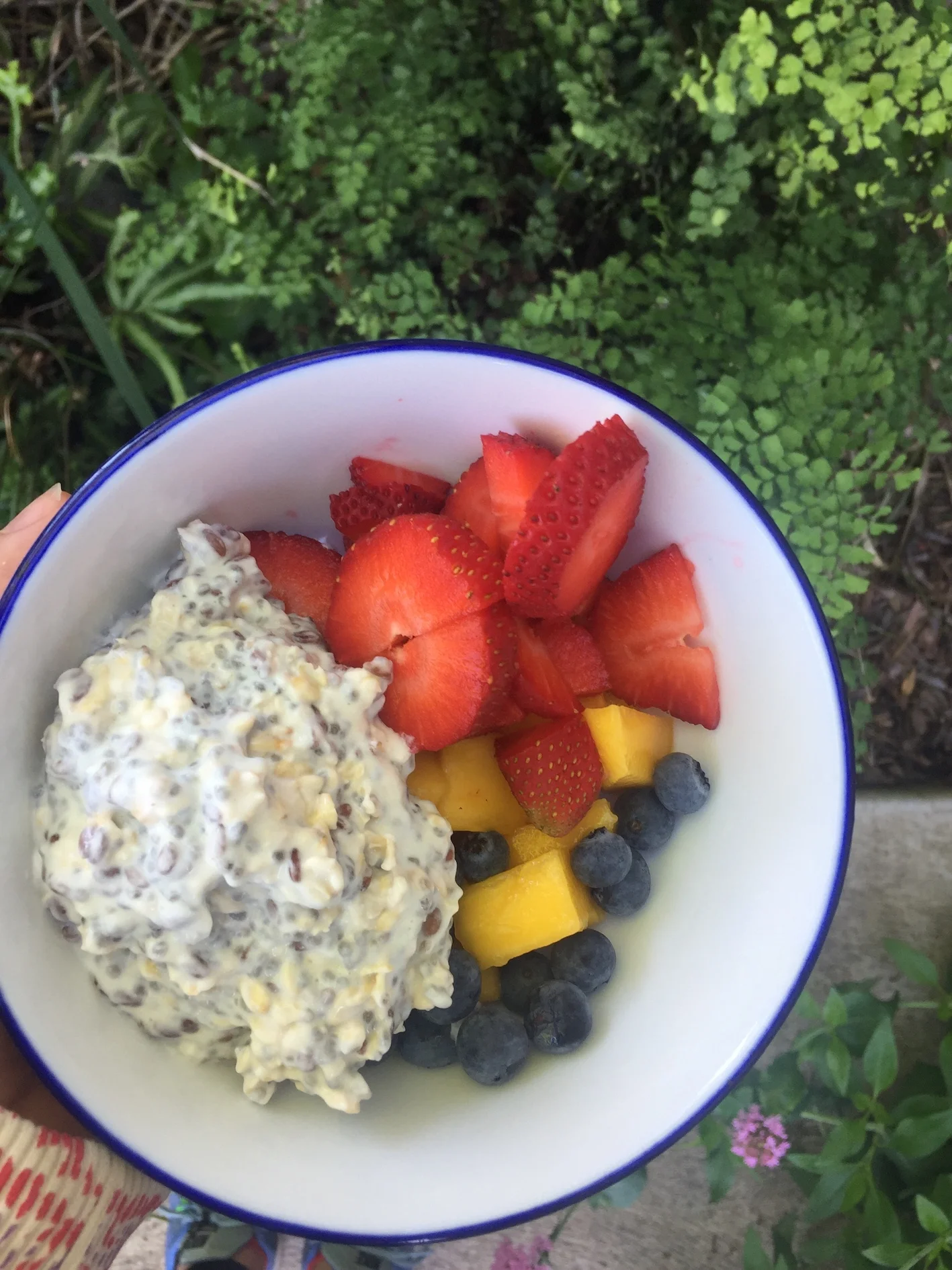 Overnight oats with blueberries, strawberries and mango 