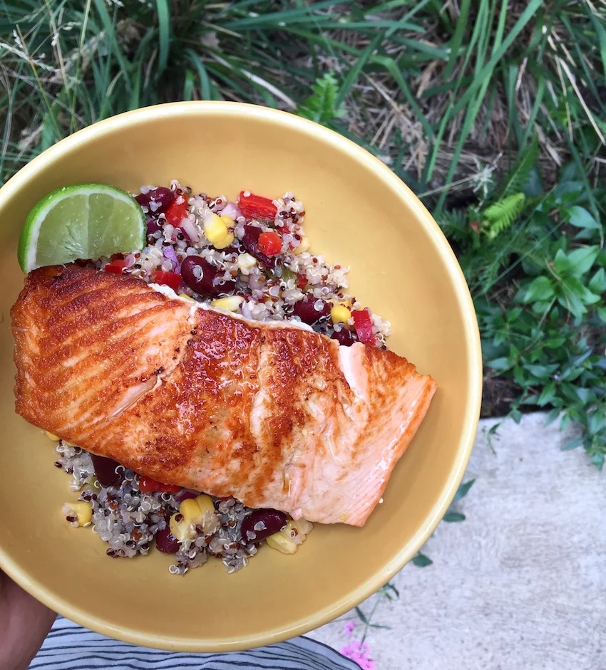 Quinoa salad is perfect when served with fresh fish. 