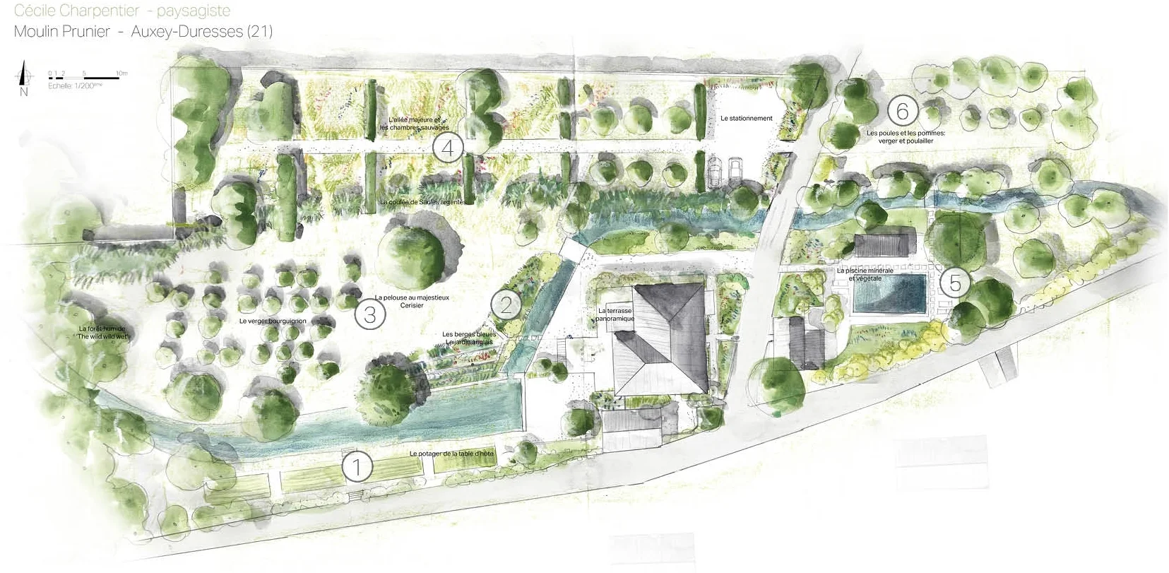 Plan d'esquisse du jardin nourricier du Moulin Prunier