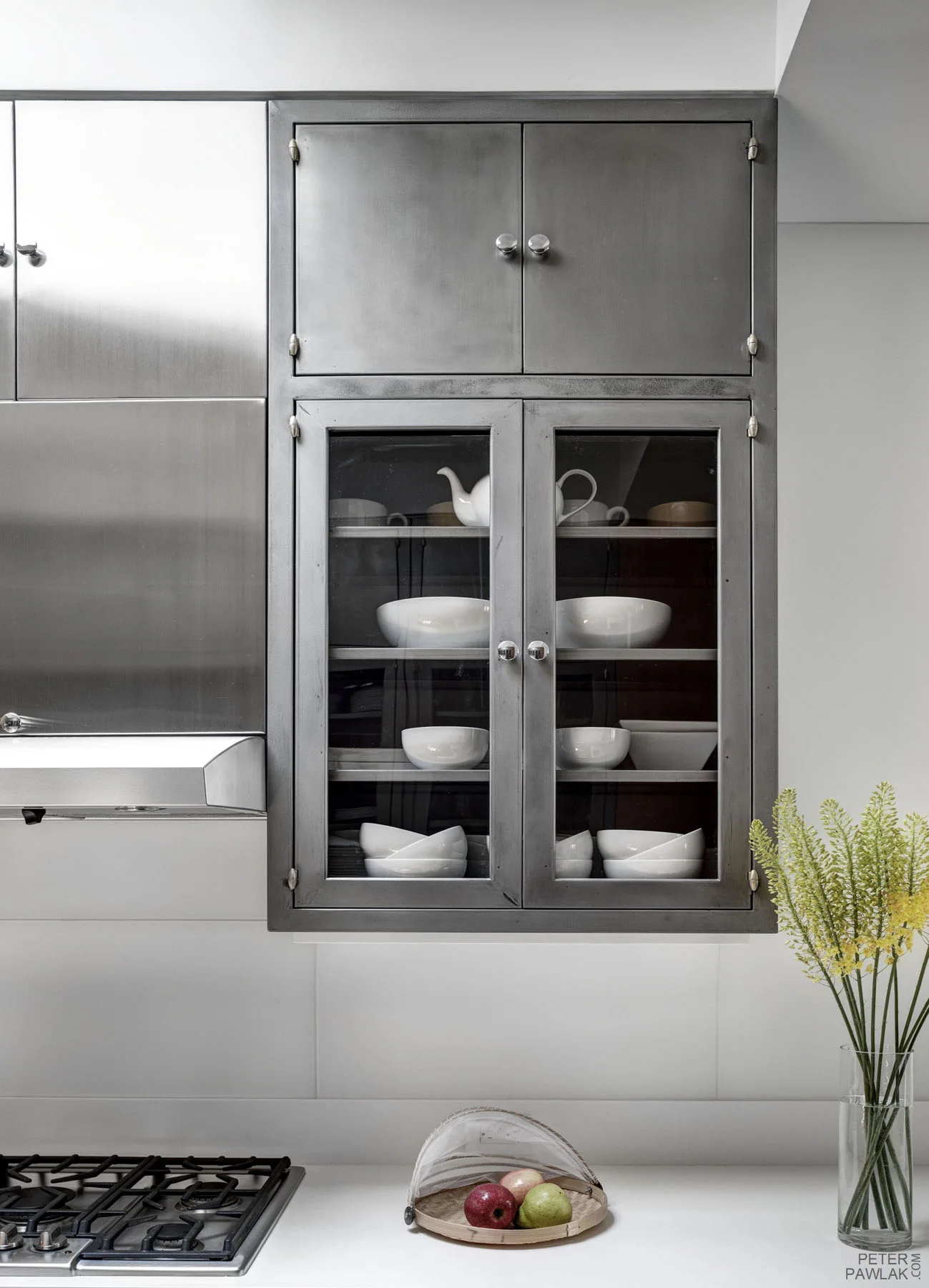   Kitchen    Vintage St. Charles cabinets sandblasted with clear finish incorprated into new cabinetry.    Bruce Buck photographer  