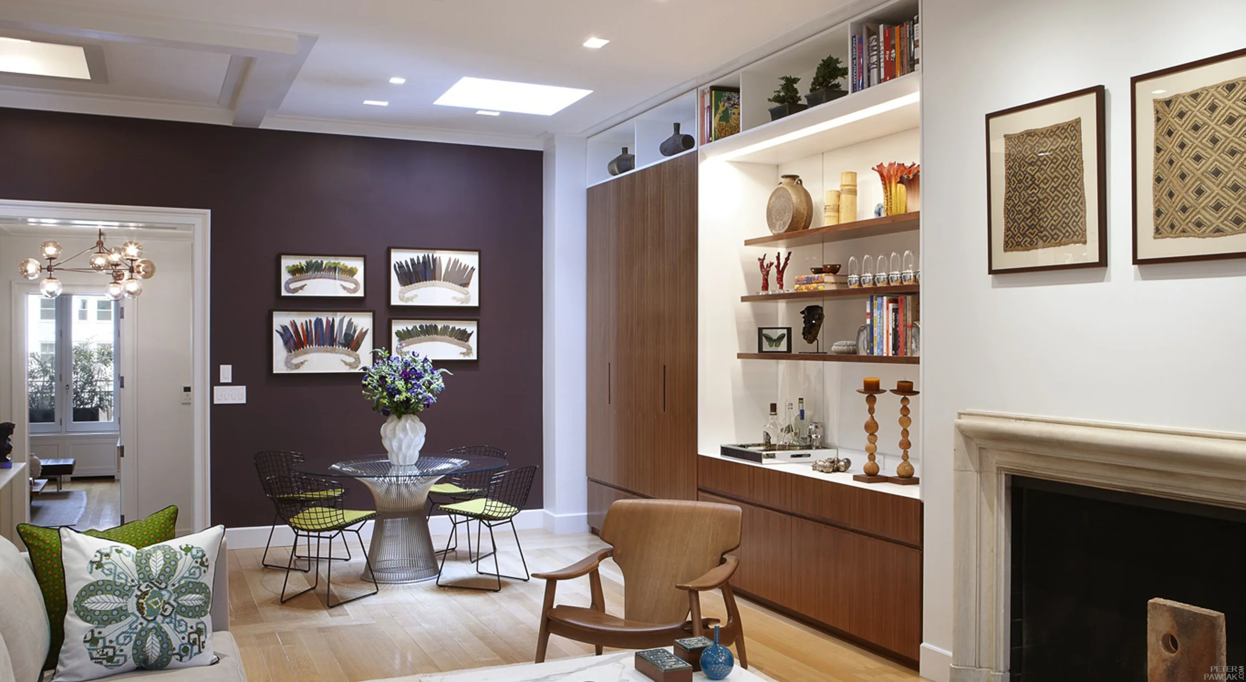   Living Room   Custom wall unit with modern furniture in traditional setting.    Asha Fuller photographer   