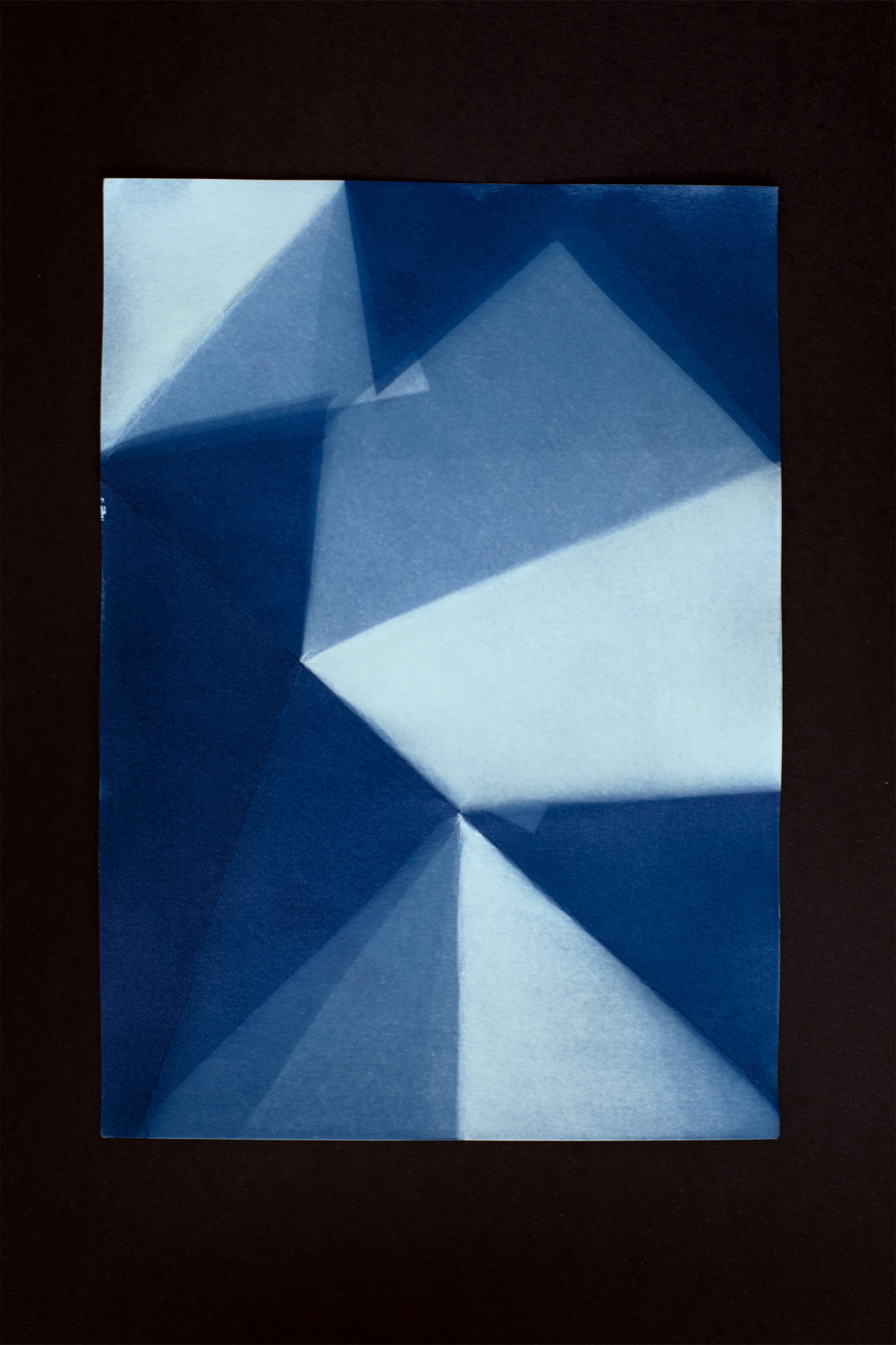  cyanotype on paper, folds, sunlight 