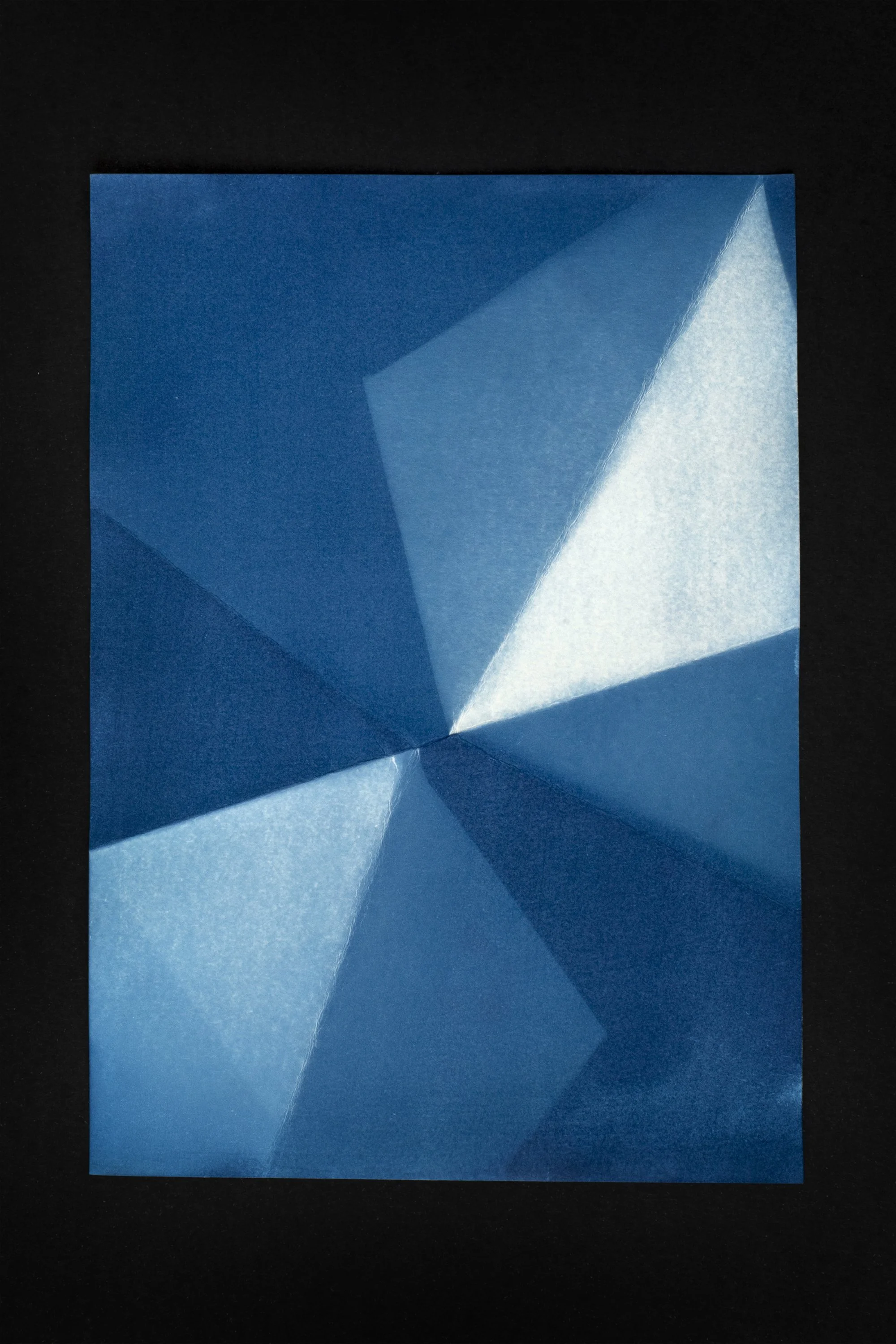  cyanotype on paper, folds, sunlight   