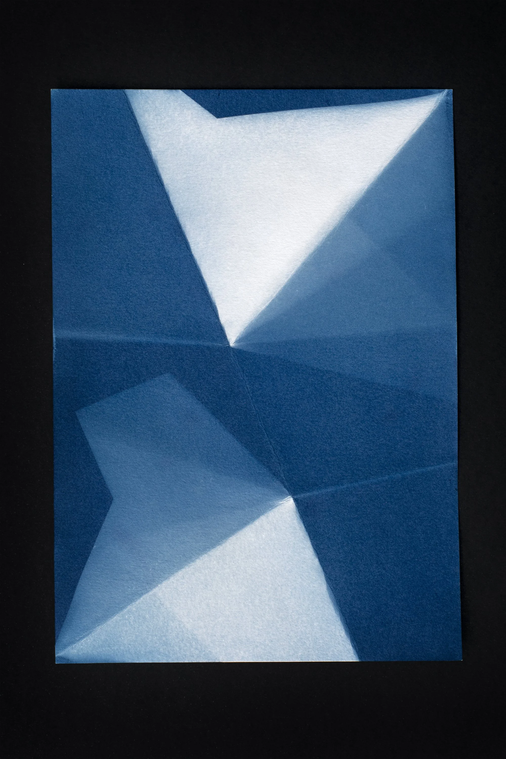 cyanotype on paper, folds, sunshine 