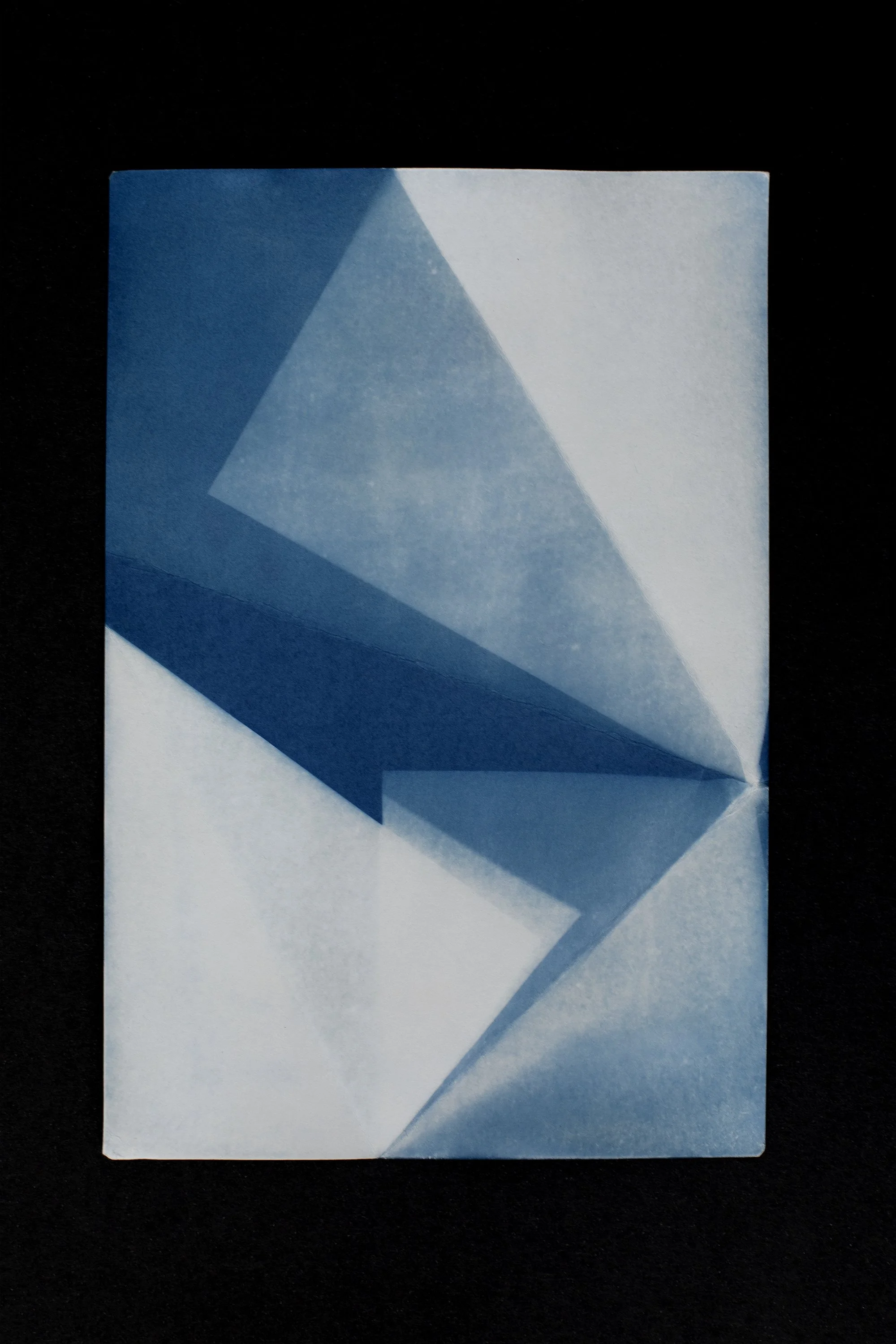  cyanotype on paper, folds, sunlight 