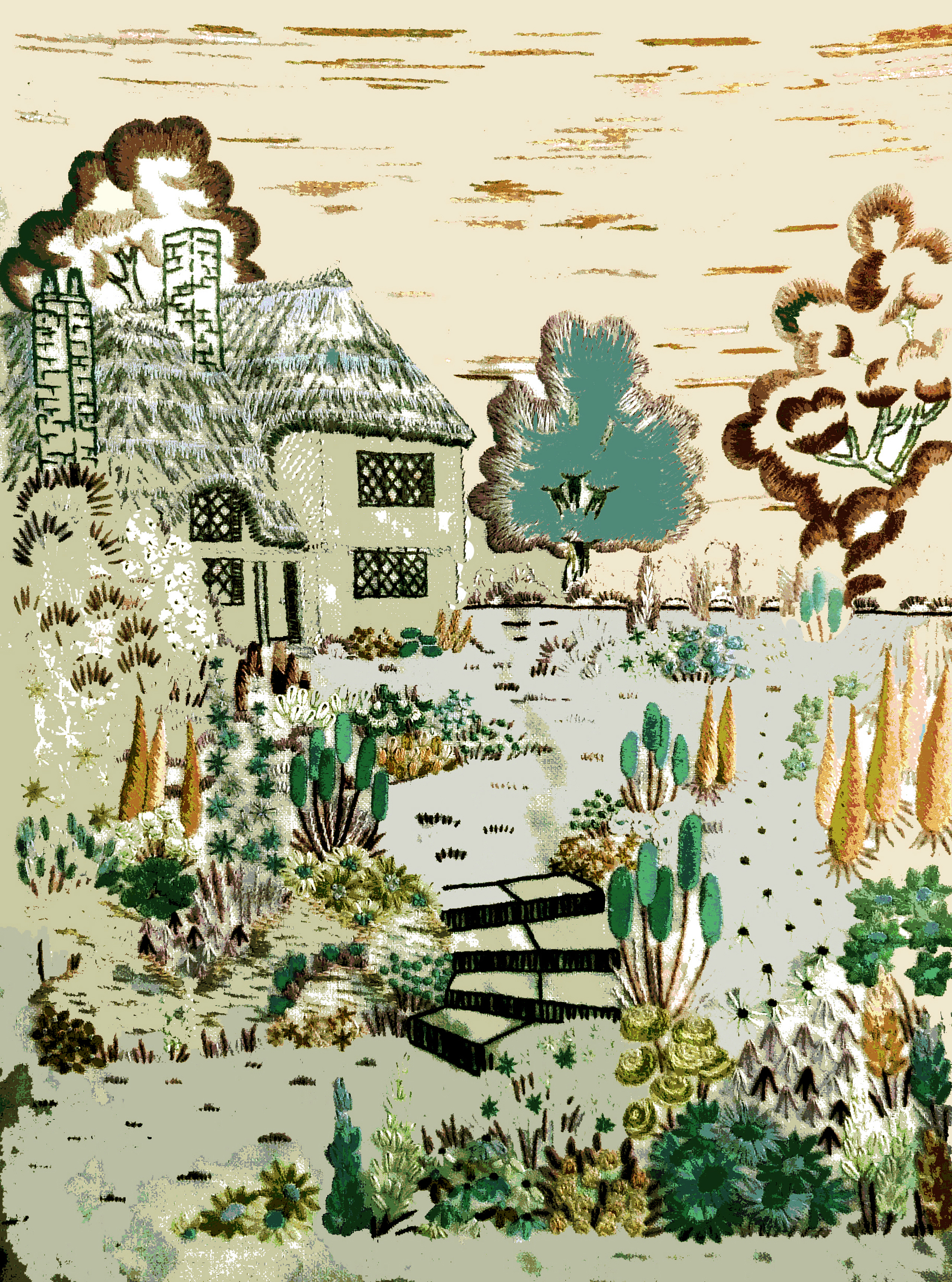 Cottage embroidery picture
