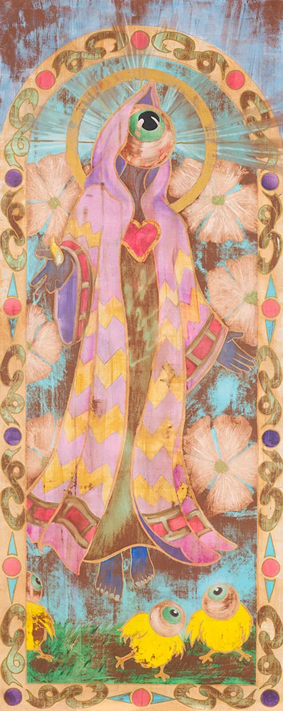 The Purpose of Gods 32" x 80" - Watercolor and Gold Leaf Enamel on Wood Panel $2,800 Unframed