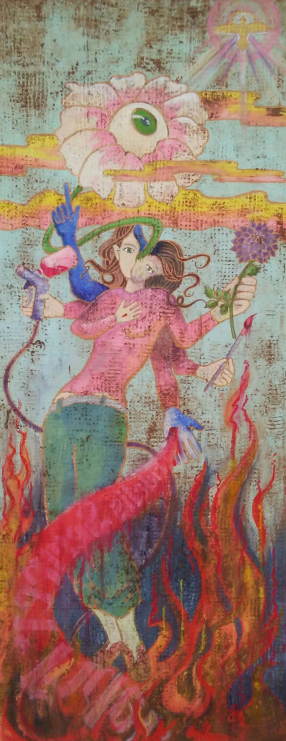 The Transmutation of Sacrifice (aka: The Transfiguration of Ms Neeley) Watercolor, copper acrylic and gold leaf on wood panel Image Size: 32" x 80" $2,800 Unframed