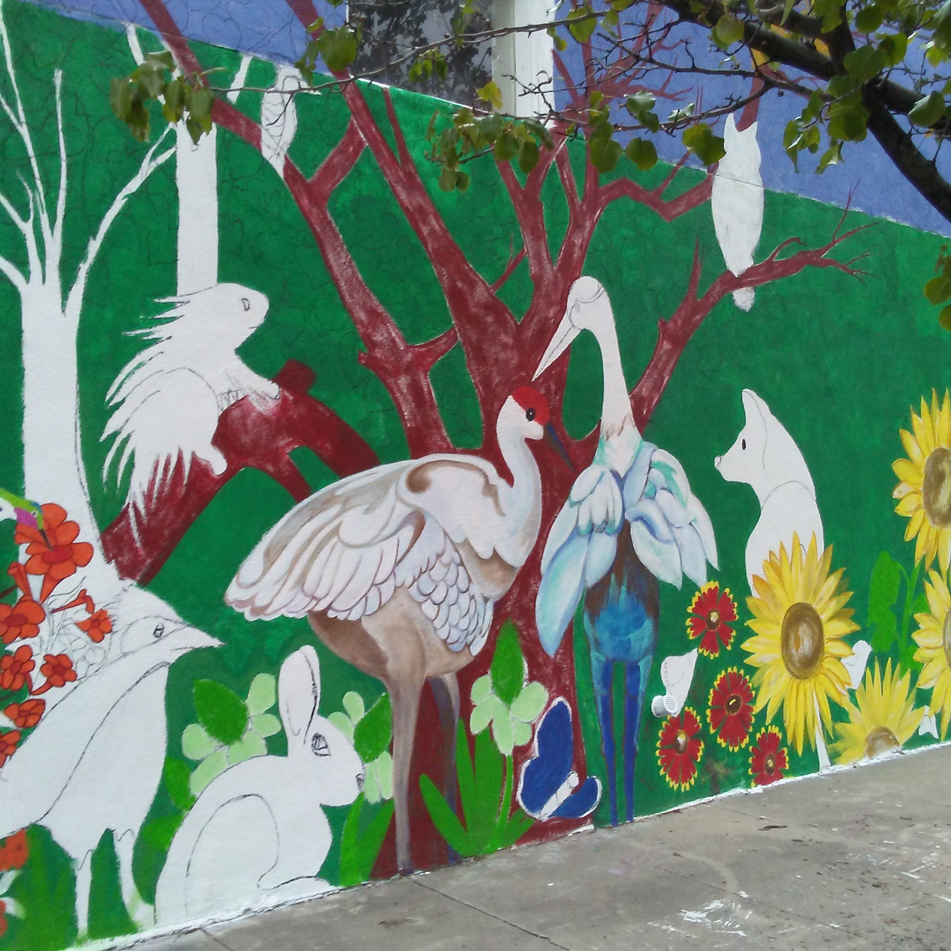  The cottonwood habitat, under the golden eagle, in progress on Pacific Street. 