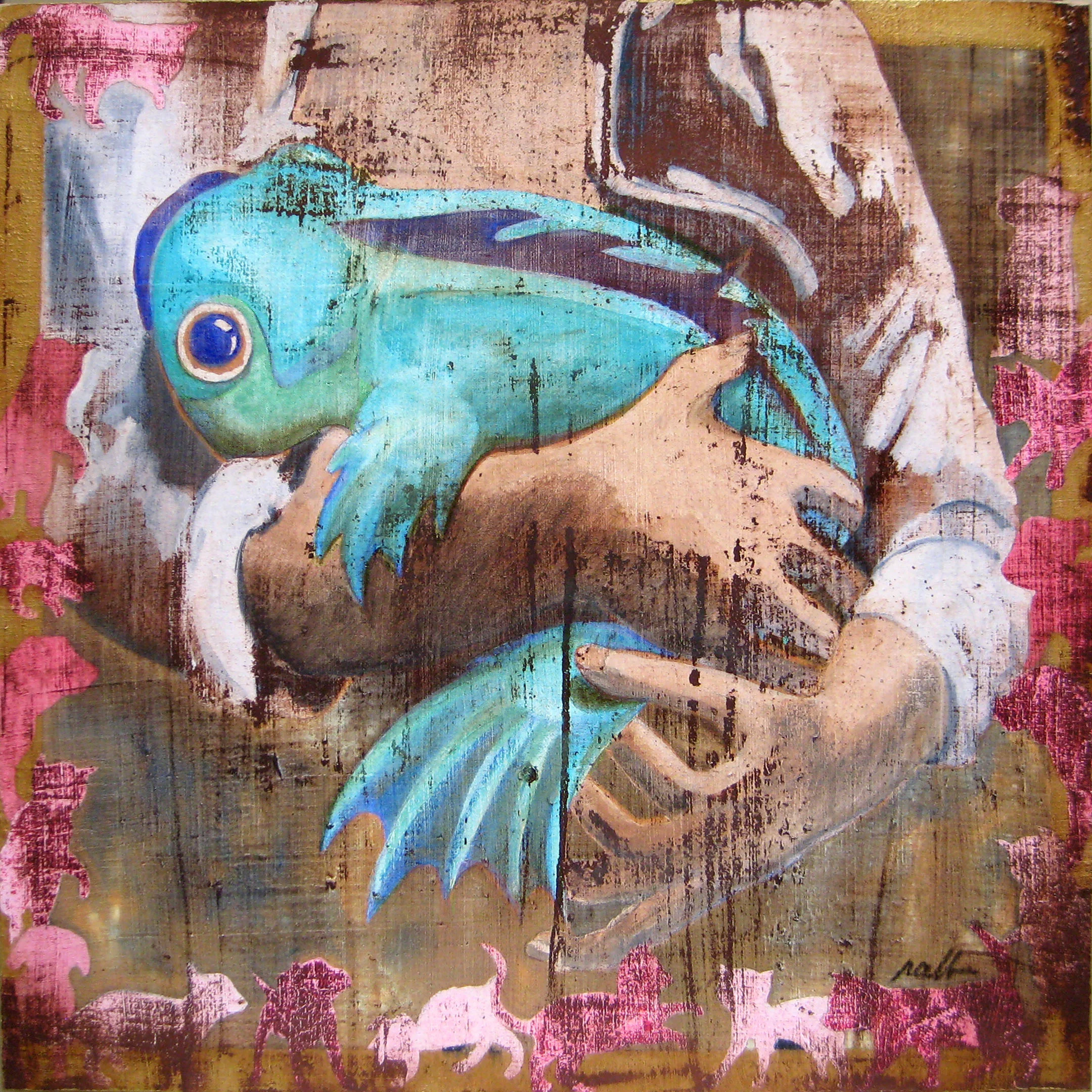Emotional Security 24"x 24" Watercolor and Gold Metallic Acrylic on Birch Panel $1,800 Unframed