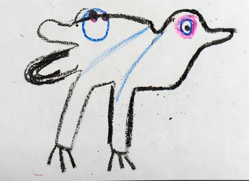 An American crow drawn by Vera Court kiddos for their field guide.