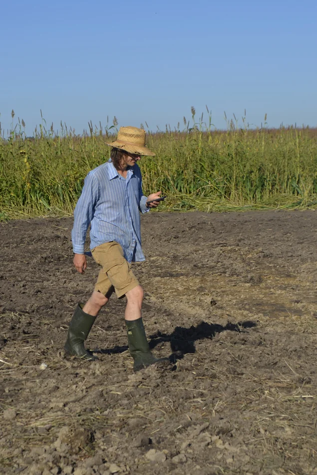 Graham Steinhauer taking GPS points while walking the perimeter of a scrape. Photo by Mark Martin.