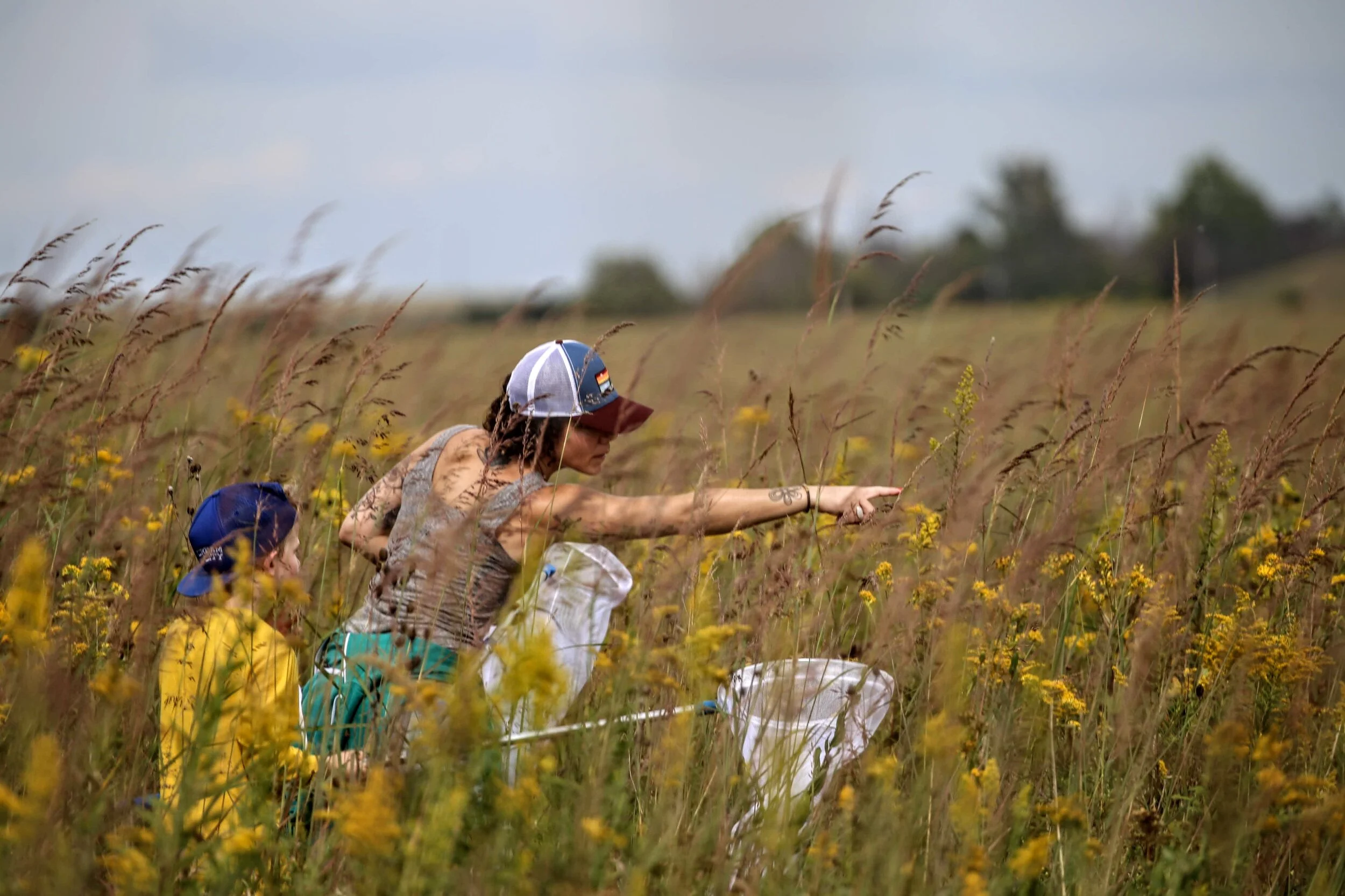 Two monarch tagging participants scout their approach for their next target. Photo by Ruth Smith