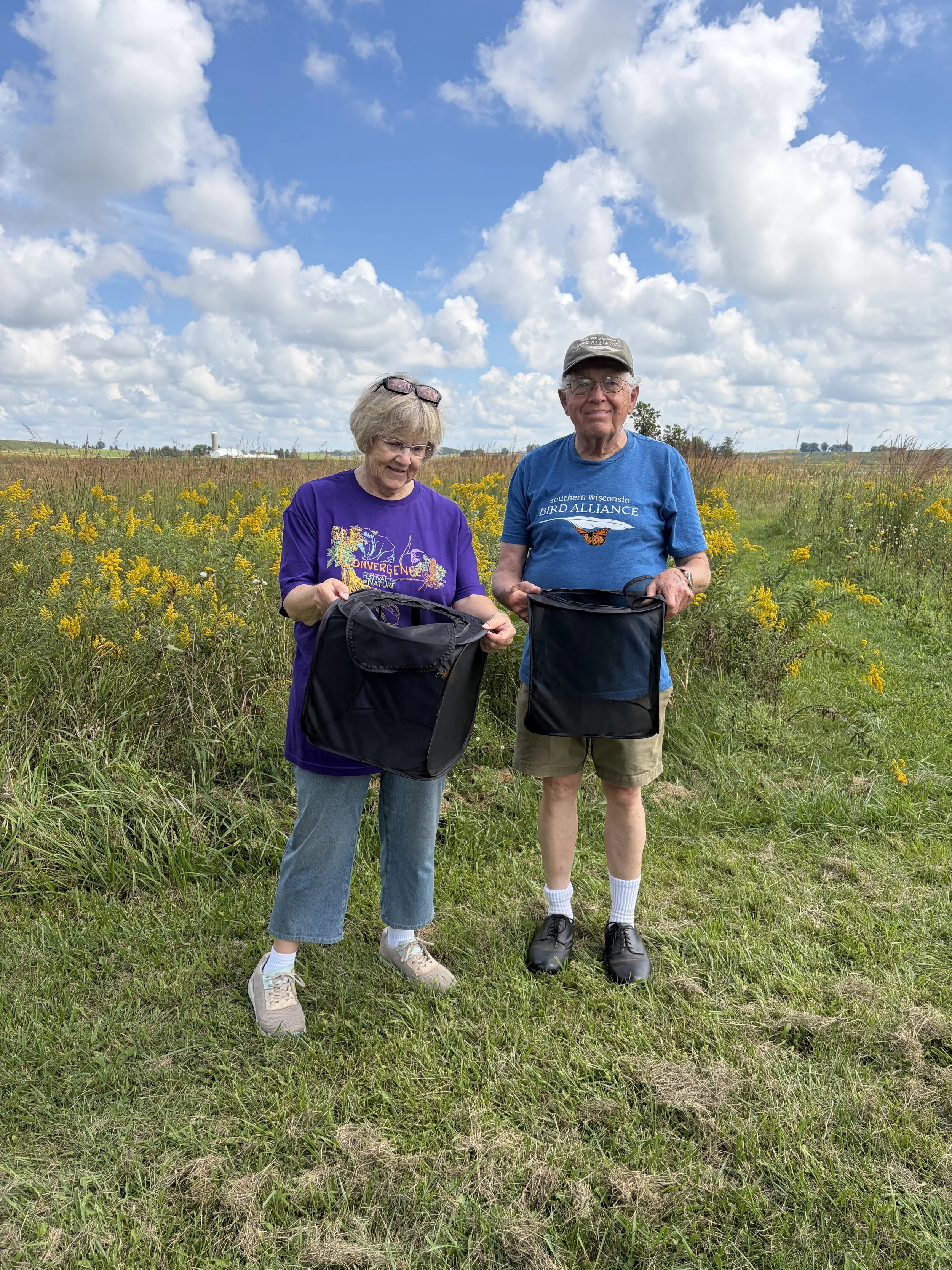   Mark Martin and Sue Foote-Martin, Goose Pond Sanctuary managers, release tagged monarchs (photo: Brenna Marsicek/SoWBA).  