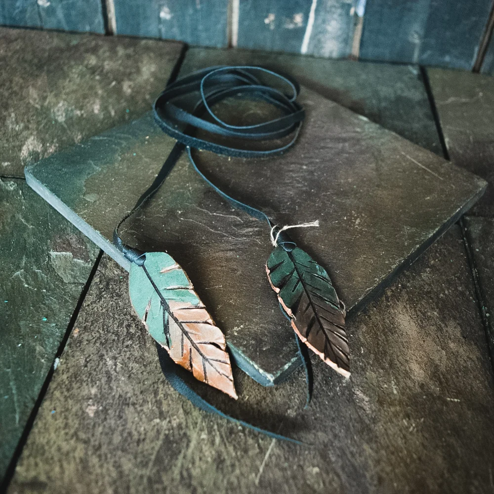Feather wrap necklace- turquoise and copper