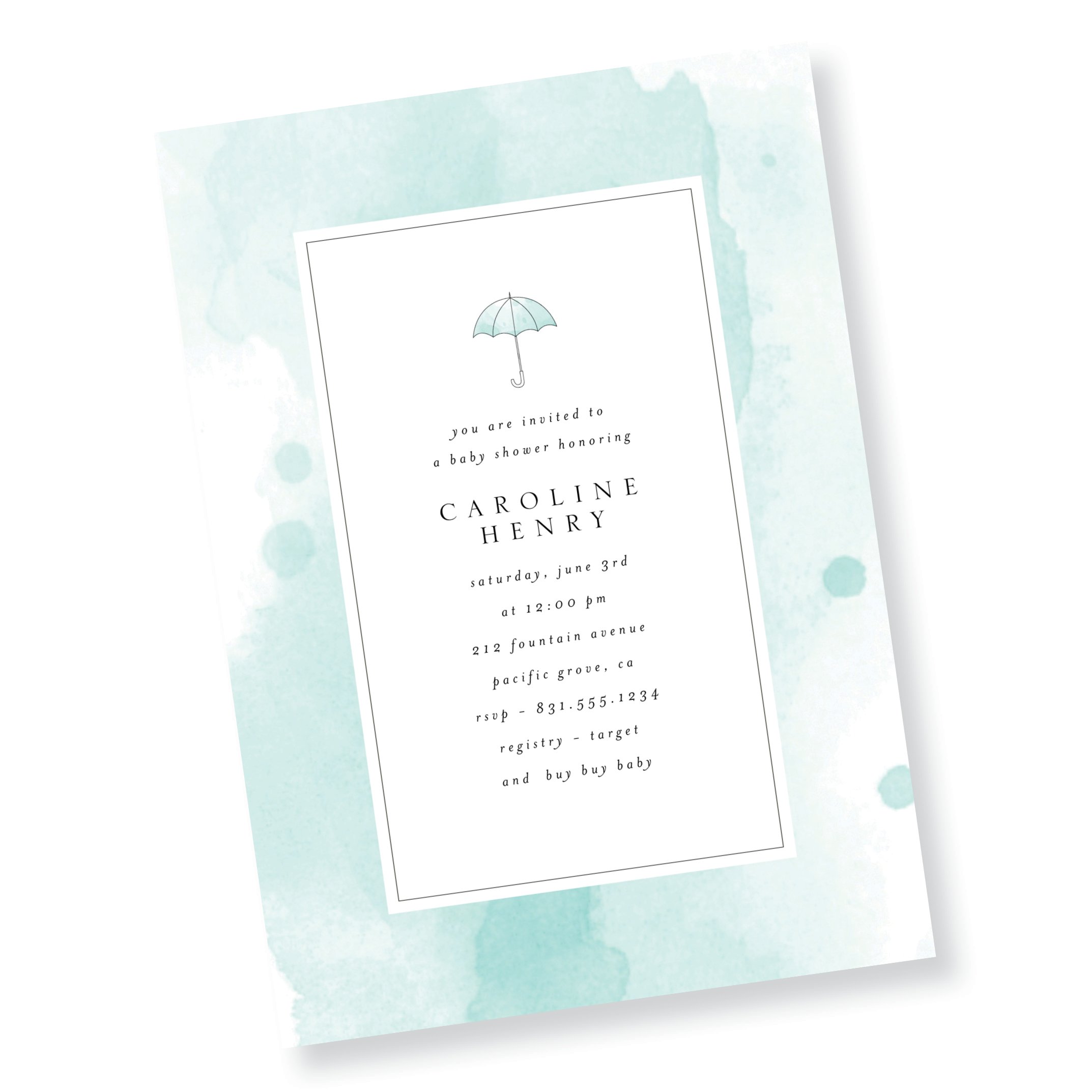 Watercolor Umbrella Baby Shower Invitation (Copy)