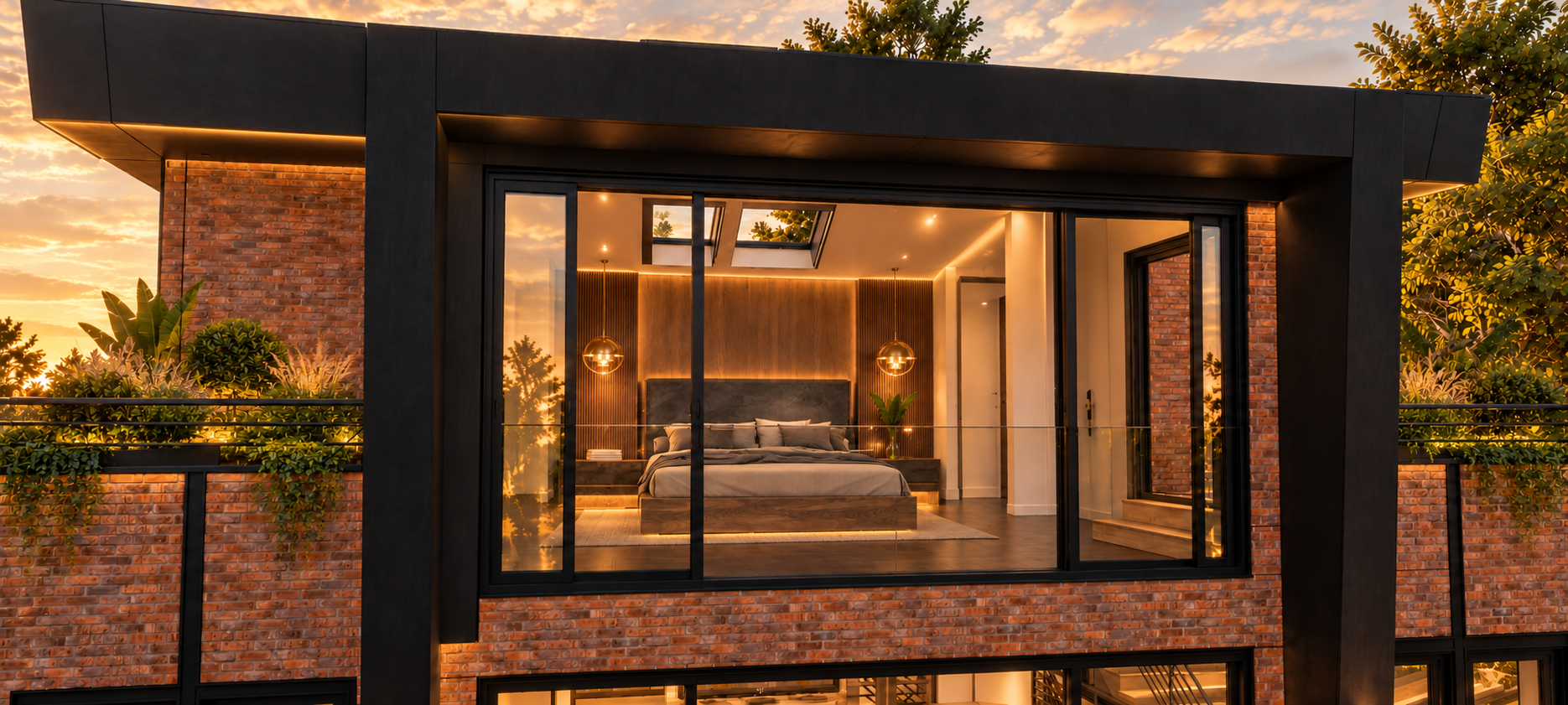 McKinley Terrace Residence interior bedroom golden hour.png