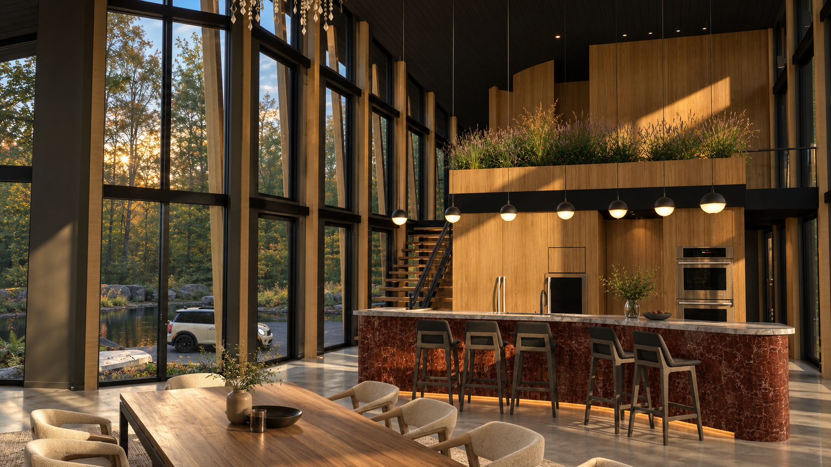 Platte Clove Residence Interior Kitchen Dining Entrance Dusk.png