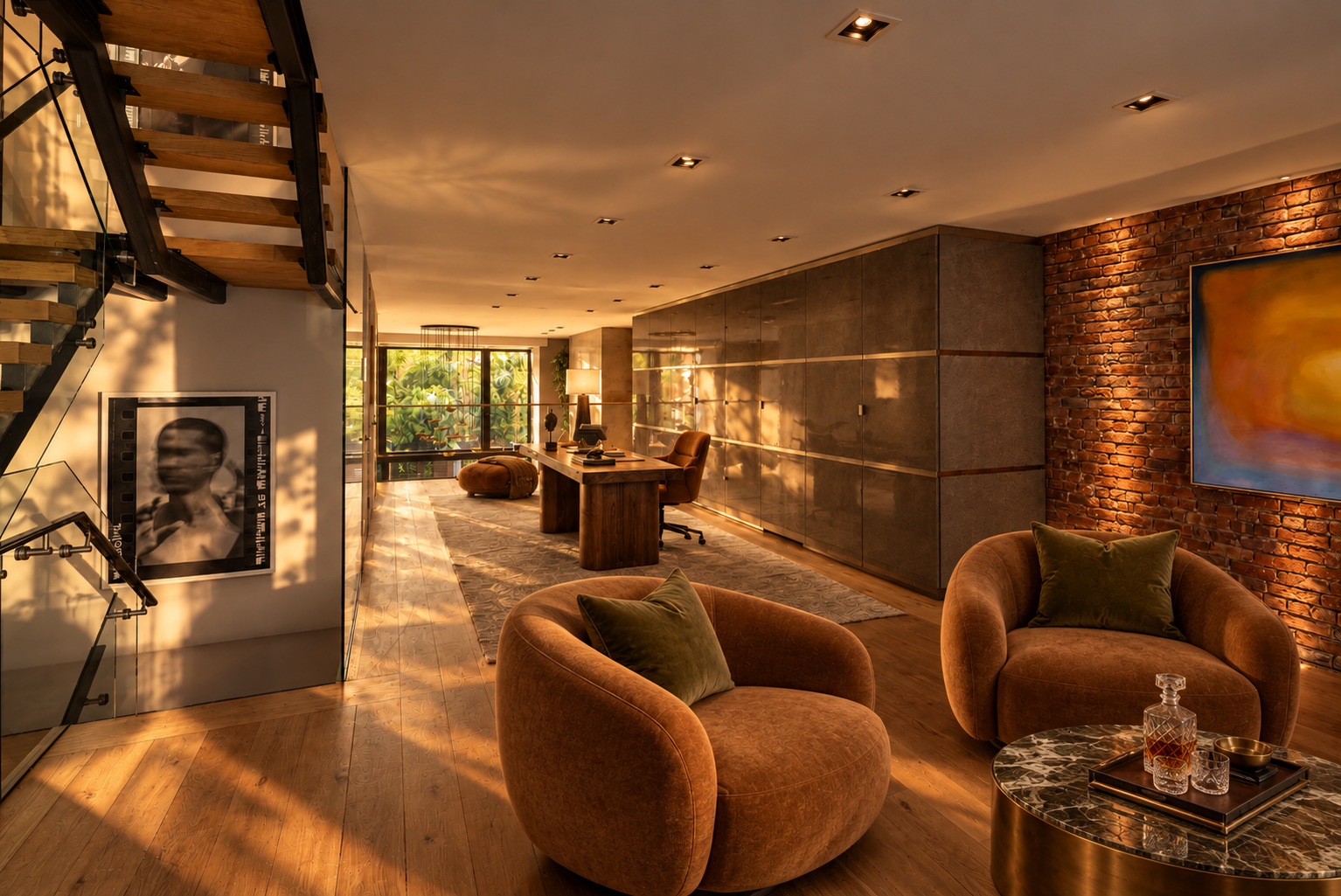 8. Walnut, camel, and bronze townhouse lounge.png