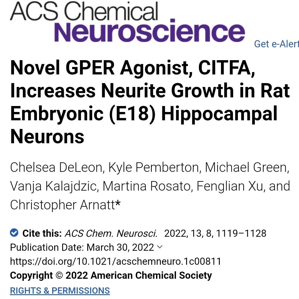 Check out our new paper and cover in ACS Chemical Neuroscience that describes new GPER agonists. Special thanks to @bentrospection for creating the cover art and @slu_official for funding the project. #gproteincoupledreceptors #estrogen #drugdiscover