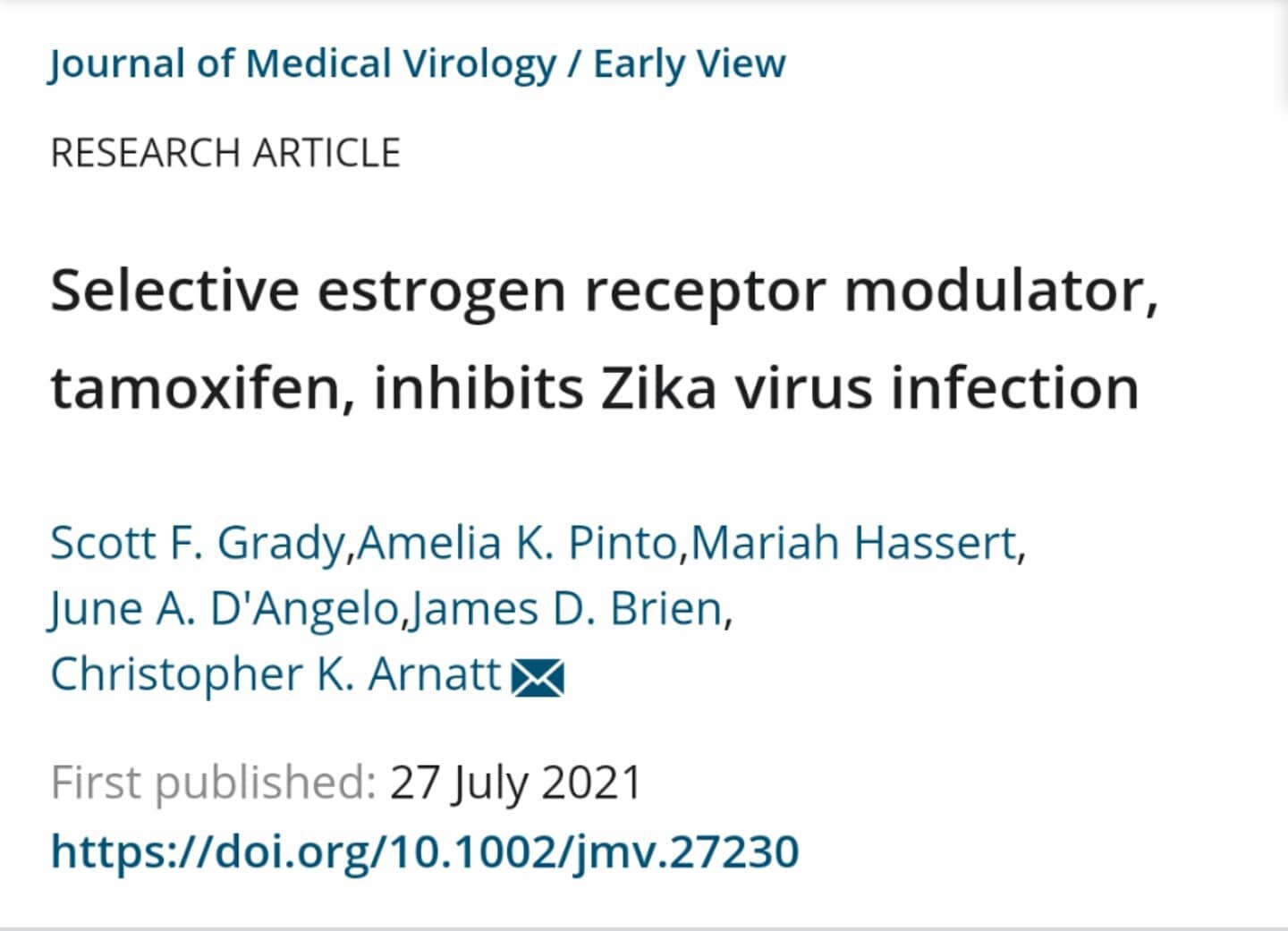 Check out our new paper looking at tamoxifen's effect on the zika virus. #virology #tamoxifen #sideproject