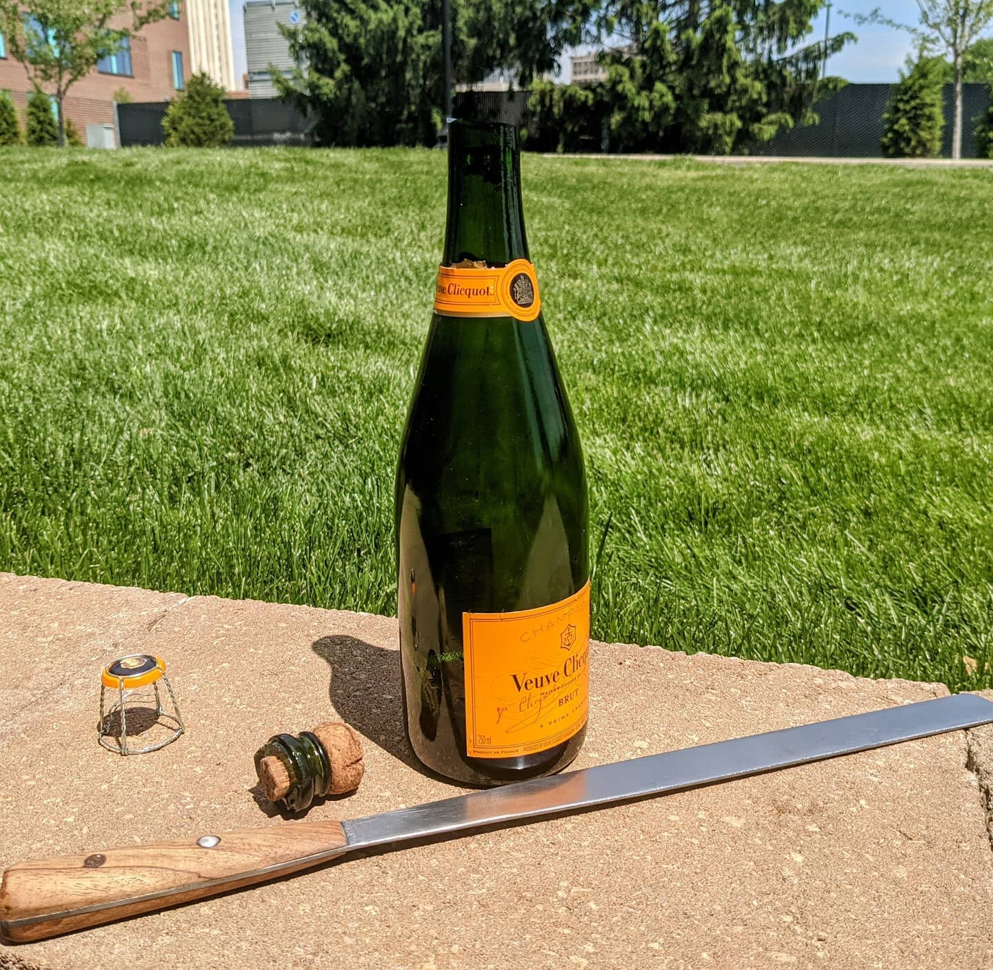 And another student graduates! My custom made champagne saber chemistry spatula worked! #champagne #graduation #saberchampagne